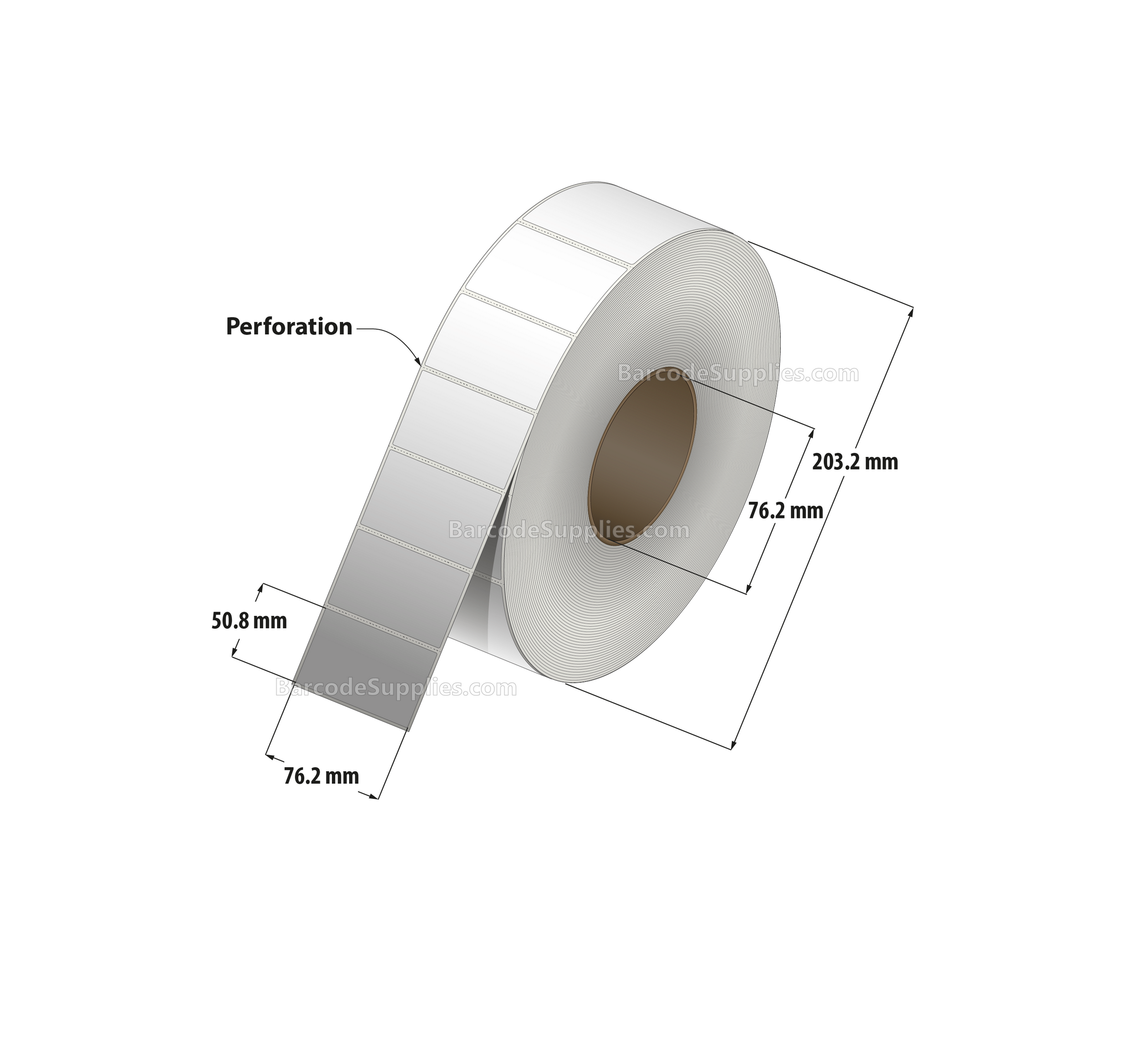 3 x 2 Direct Thermal White Labels With Acrylic Adhesive - Perforated - 2900 Labels Per Roll - Carton Of 8 Rolls - 23200 Labels Total - MPN: RD-3-2-2900-3 - BarcodeSource, Inc.