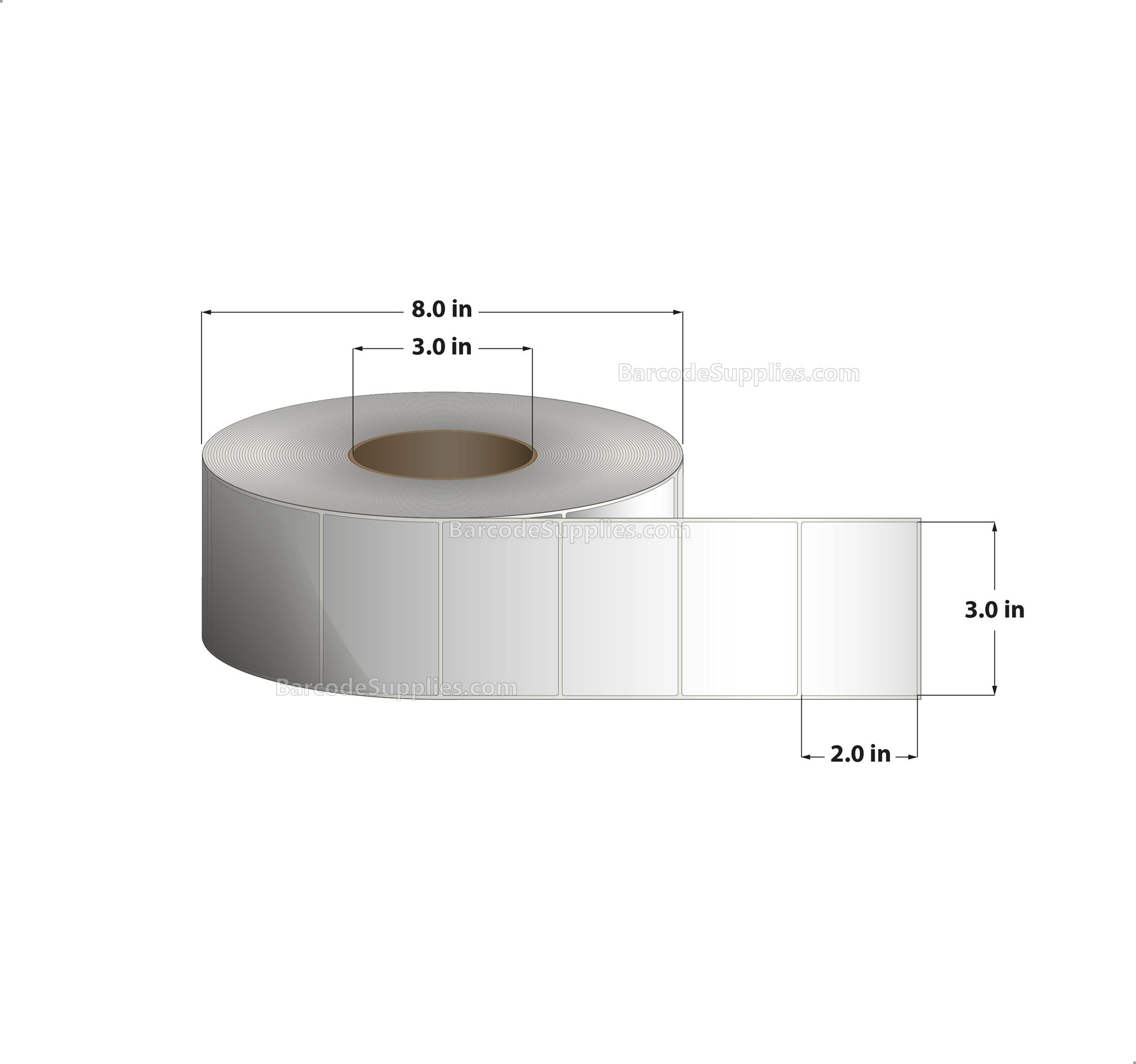 3 x 2 Thermal Transfer White Labels With Permanent Acrylic Adhesive - Not Perforated - 3000 Labels Per Roll - Carton Of 6 Rolls - 18000 Labels Total - MPN: TH32-1