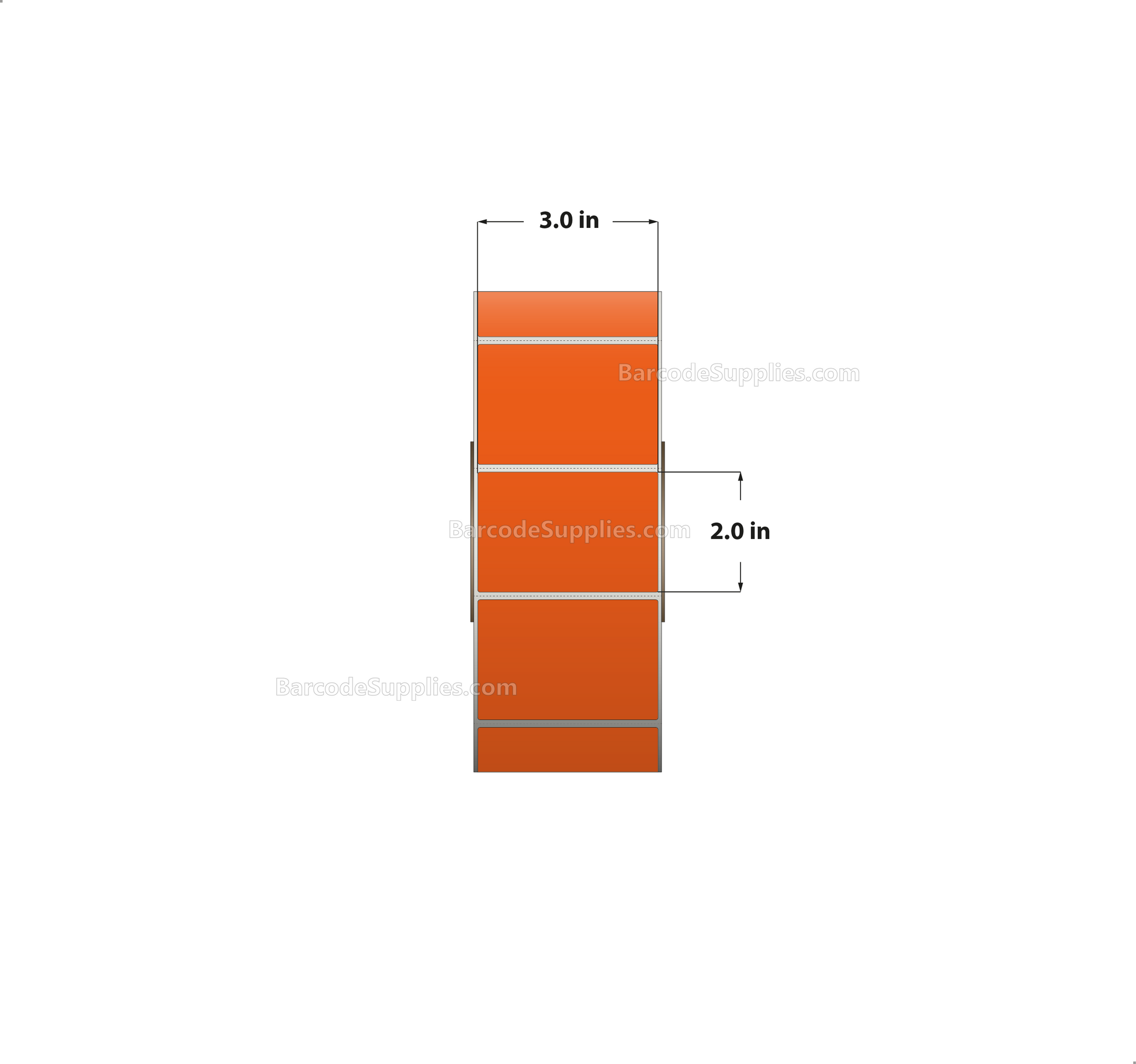 3 x 2 Thermal Transfer 1495 Orange Labels With Permanent Adhesive - Perforated - 2900 Labels Per Roll - Carton Of 8 Rolls - 23200 Labels Total - MPN: RFC-3-2-2900-OR
