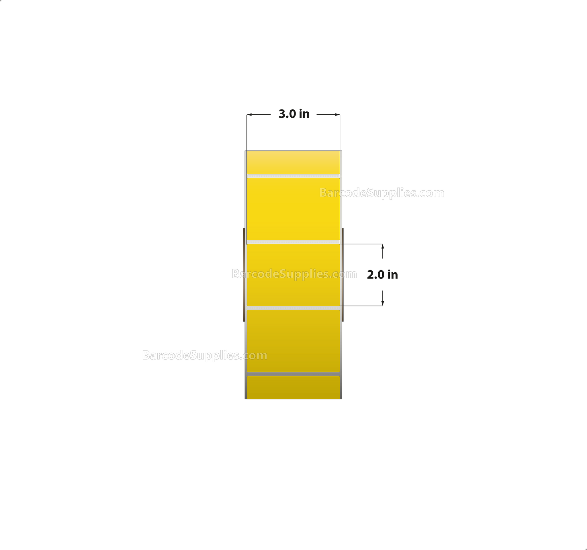 3 x 2 Thermal Transfer Pantone Yellow Labels With Permanent Adhesive - Perforated - 2900 Labels Per Roll - Carton Of 8 Rolls - 23200 Labels Total - MPN: RFC-3-2-2900-YL