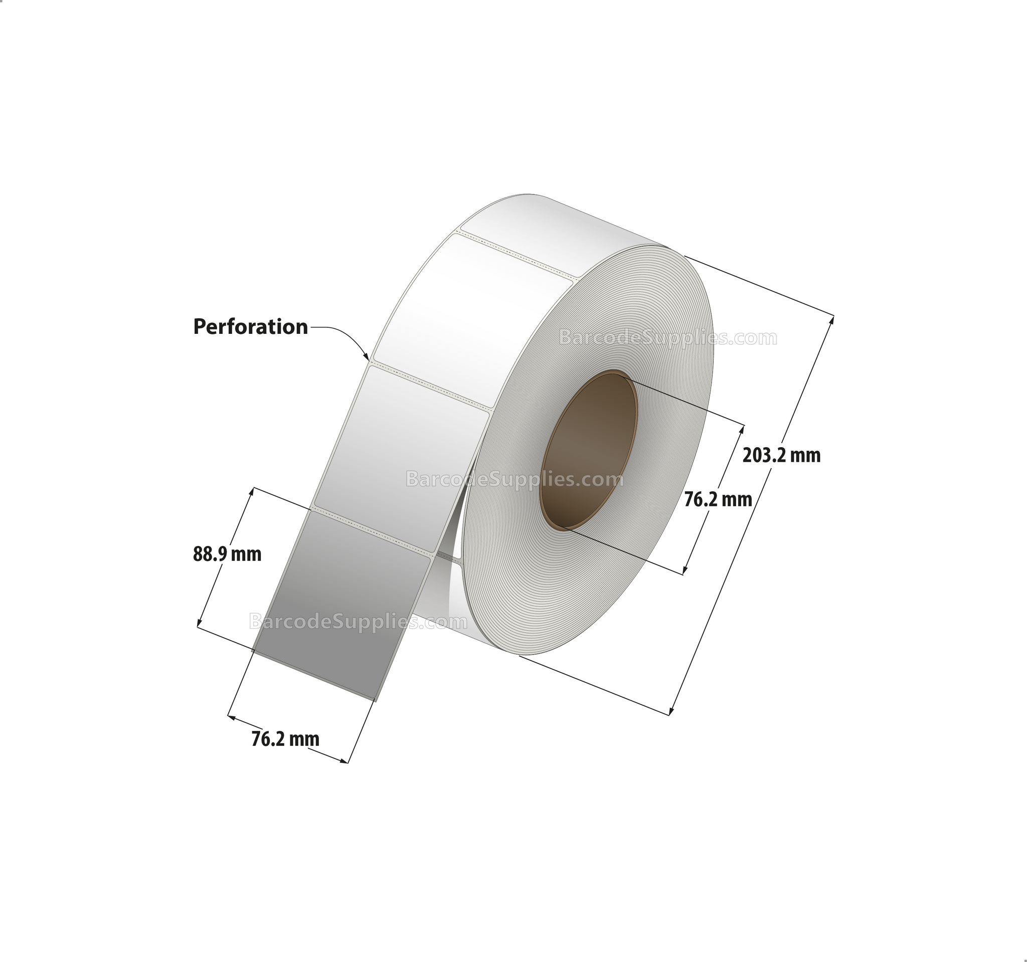 3 x 3.5 Thermal Transfer White Labels With Permanent Adhesive - Perforated - 1700 Labels Per Roll - Carton Of 8 Rolls - 13600 Labels Total - MPN: RT-3-35-1700-3