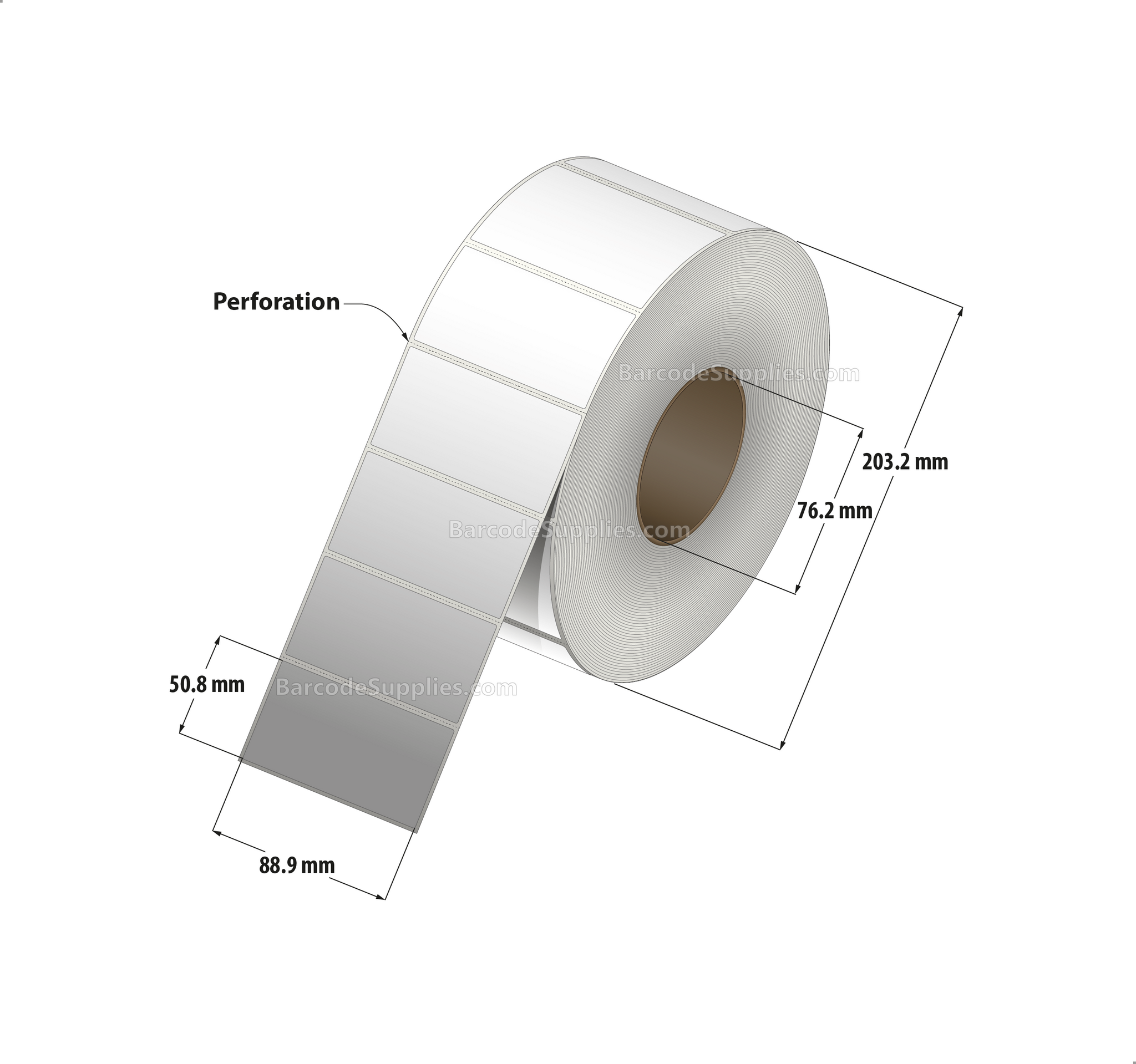 3.5 x 2 Thermal Transfer White Labels With Permanent Adhesive - Perforated - 3000 Labels Per Roll - Carton Of 4 Rolls - 12000 Labels Total - MPN: RT-35-2-3000-3