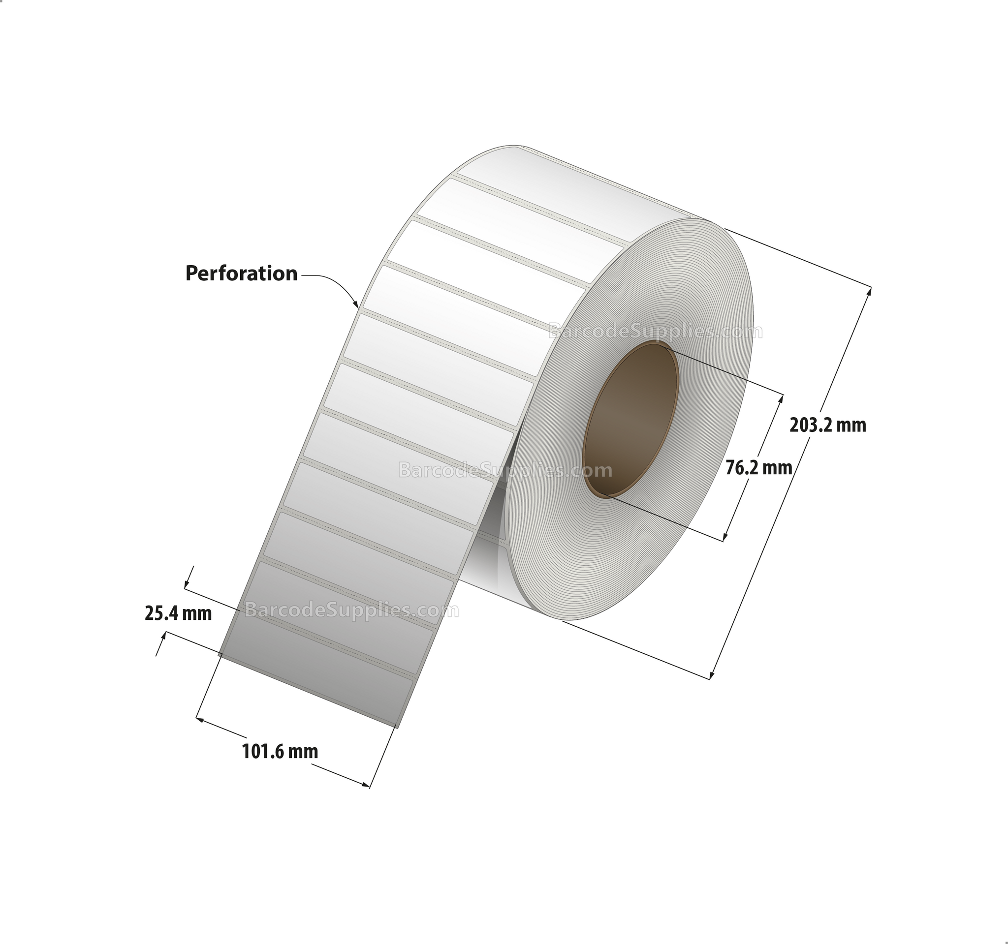 4 x 1 Direct Thermal White Labels With Rubber Adhesive - Perforated - 5560 Labels Per Roll - Carton Of 4 Rolls - 22240 Labels Total - MPN: DT400100-3P