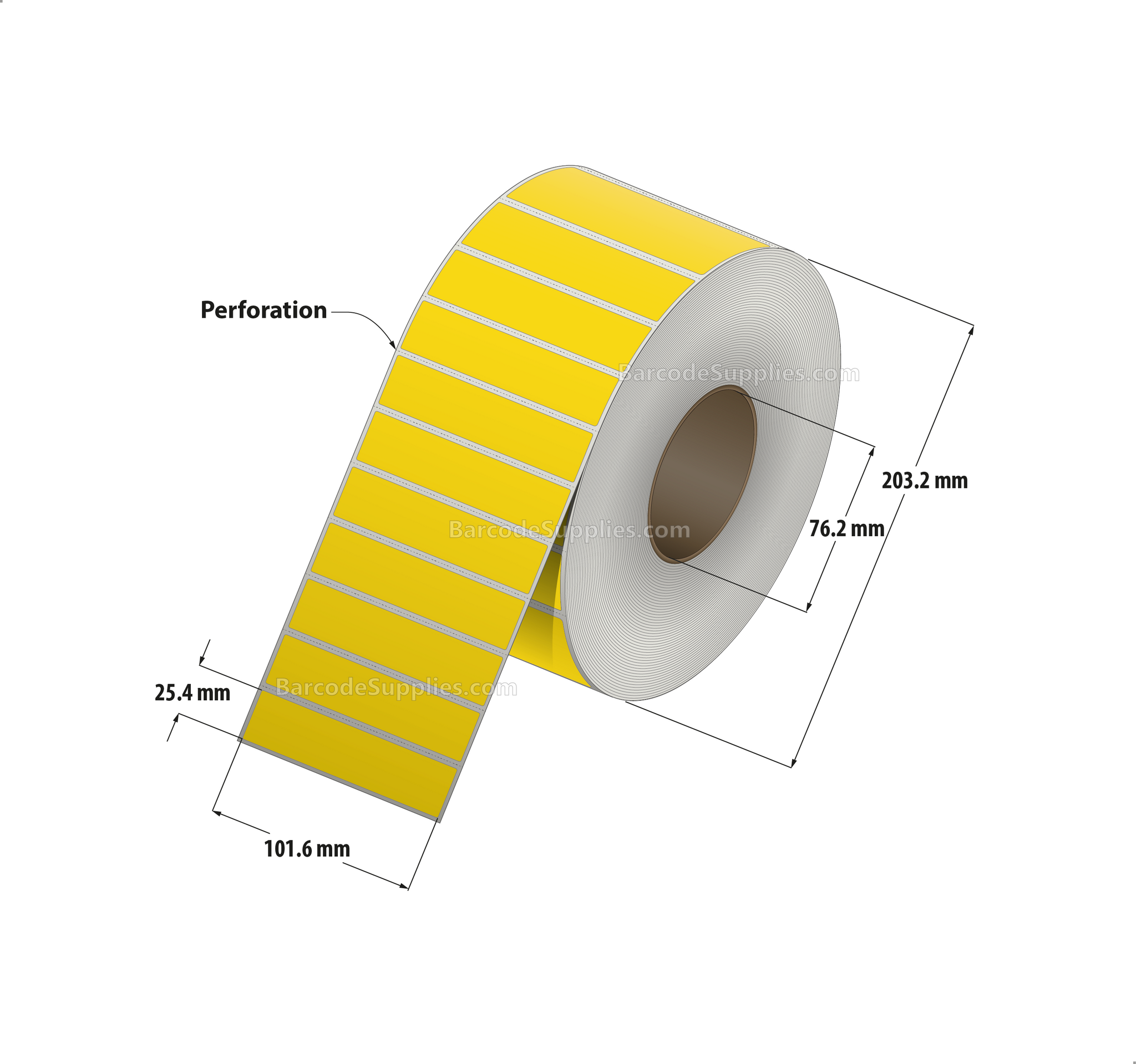 4 x 1 Thermal Transfer Pantone Yellow Labels With Permanent Adhesive - Perforated - 5500 Labels Per Roll - Carton Of 4 Rolls - 22000 Labels Total - MPN: RFC-4-1-5500-YL