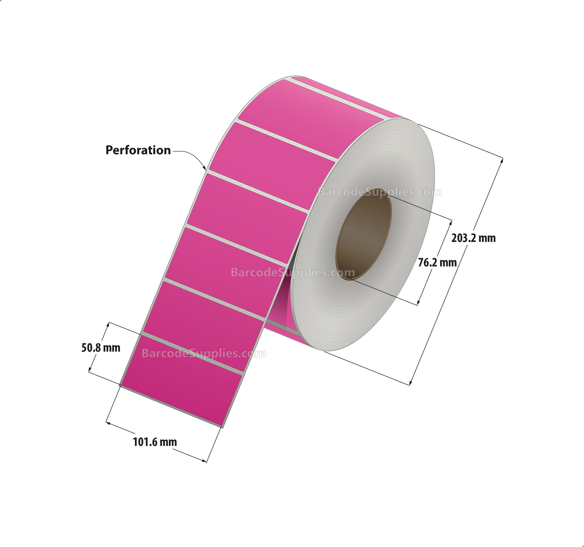 4 x 2 Thermal Transfer Fluorescent 806 Pink Labels With Permanent Adhesive - Perforated - 2900 Labels Per Roll - Carton Of 4 Rolls - 11600 Labels Total - MPN: FL-4-2-2900-PK