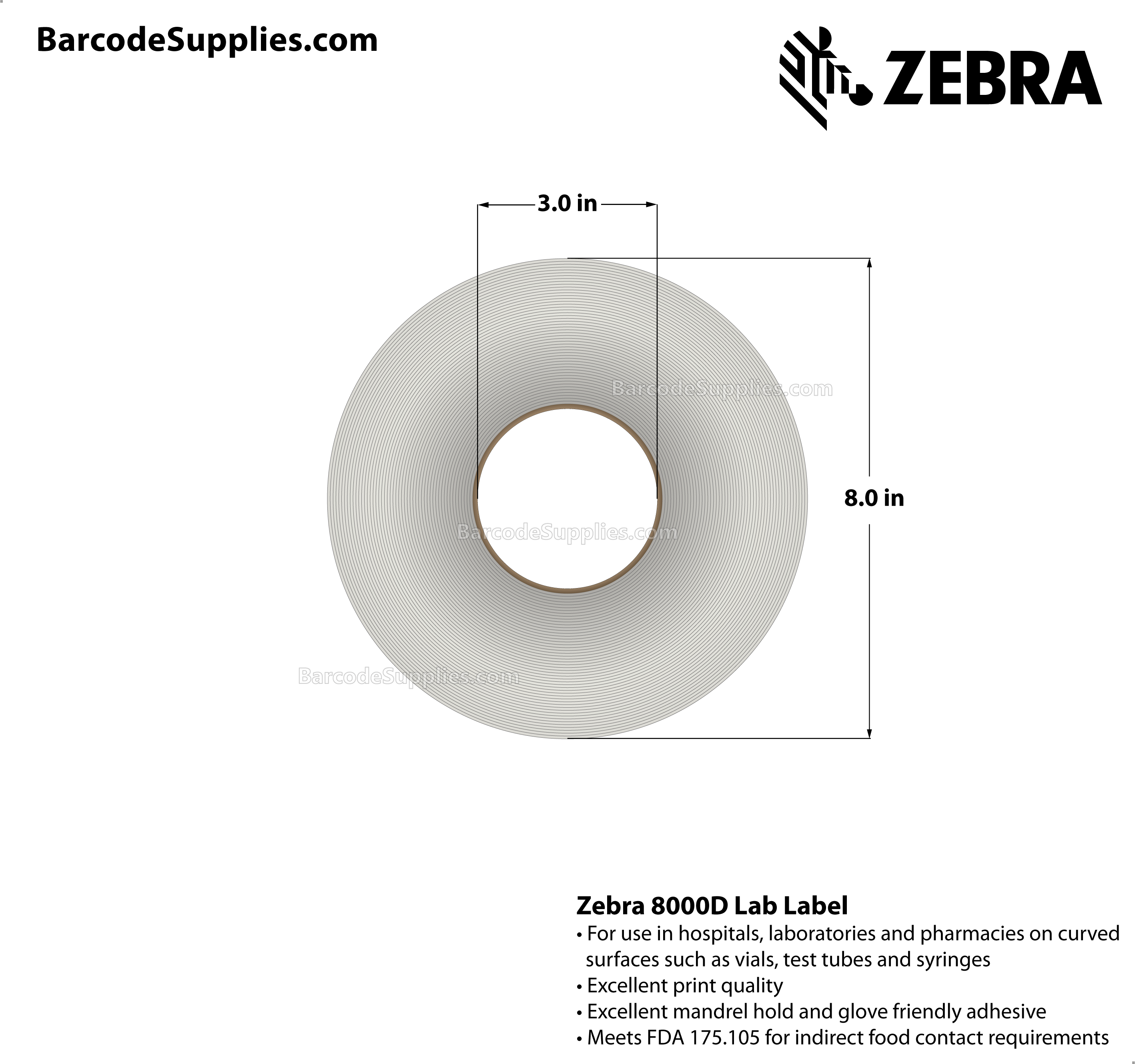 4 x 2.1875 Direct Thermal White 8000D Lab Labels With Permanent Adhesive - Slits through facestock create six labels: (4) 1x0.9375 labels and (2) 2x1.25 labels - Perforated - 2600 Labels Per Roll - Carton Of 2 Rolls - 5200 Labels Total - MPN: 10025474