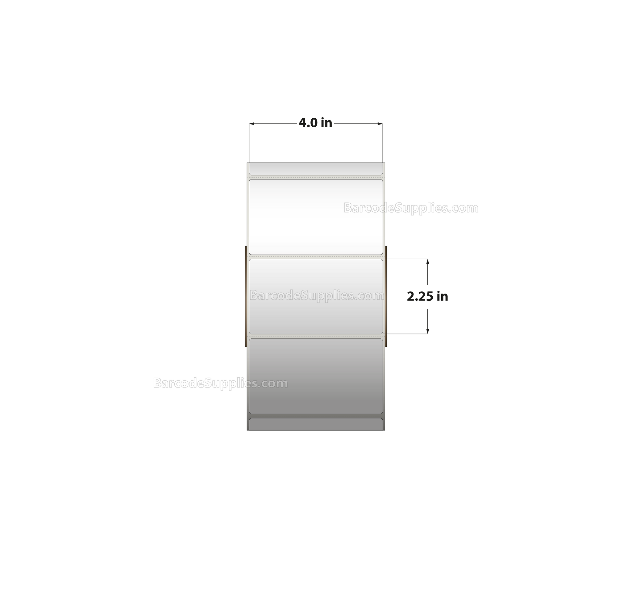 4 x 2.25 Thermal Transfer White Labels With Permanent Adhesive - Perforated - 2575 Labels Per Roll - Carton Of 4 Rolls - 10300 Labels Total - MPN: RT-4-225-2575-3