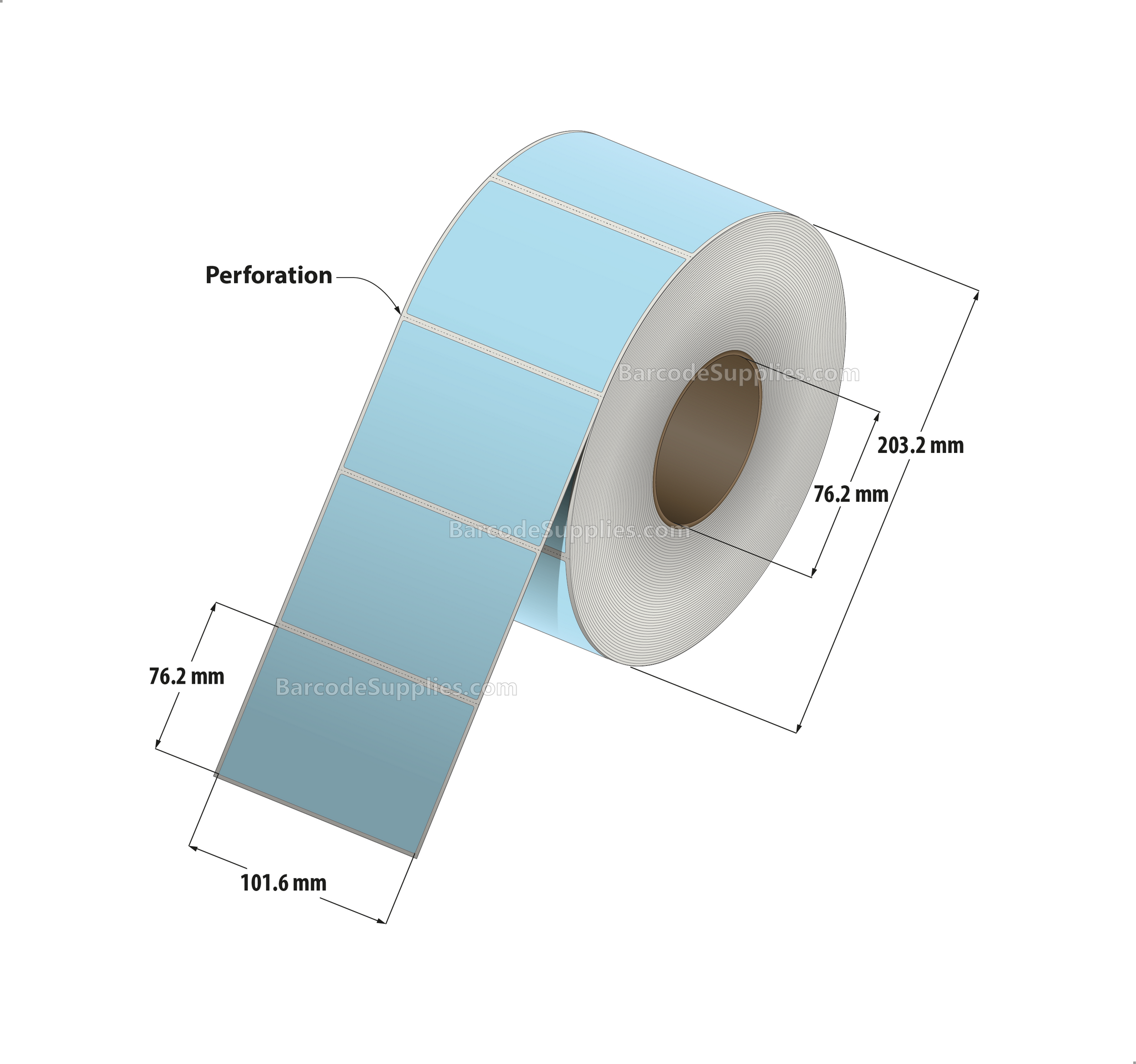 4 x 3 Direct Thermal Blue Labels With Acrylic Adhesive - Perforated - 1900 Labels Per Roll - Carton Of 4 Rolls - 7600 Labels Total - MPN: RD-4-3-1900-BL