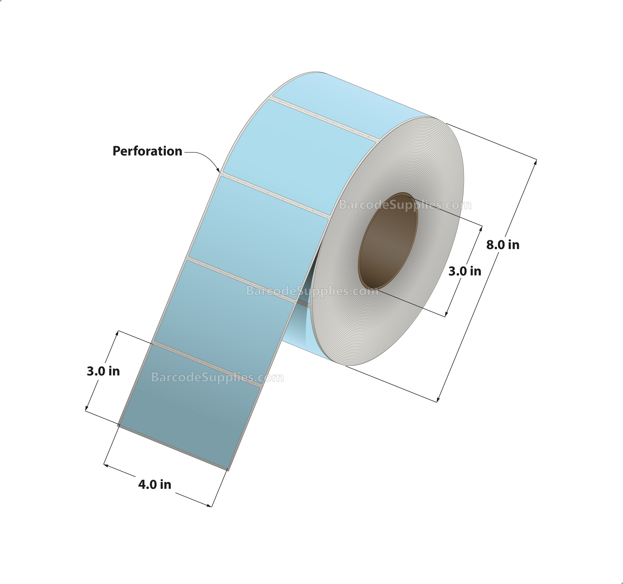 4 x 3 Thermal Transfer 290 Blue Labels With Permanent Adhesive - Perforated - 1900 Labels Per Roll - Carton Of 4 Rolls - 7600 Labels Total - MPN: RFC-4-3-1900-BL