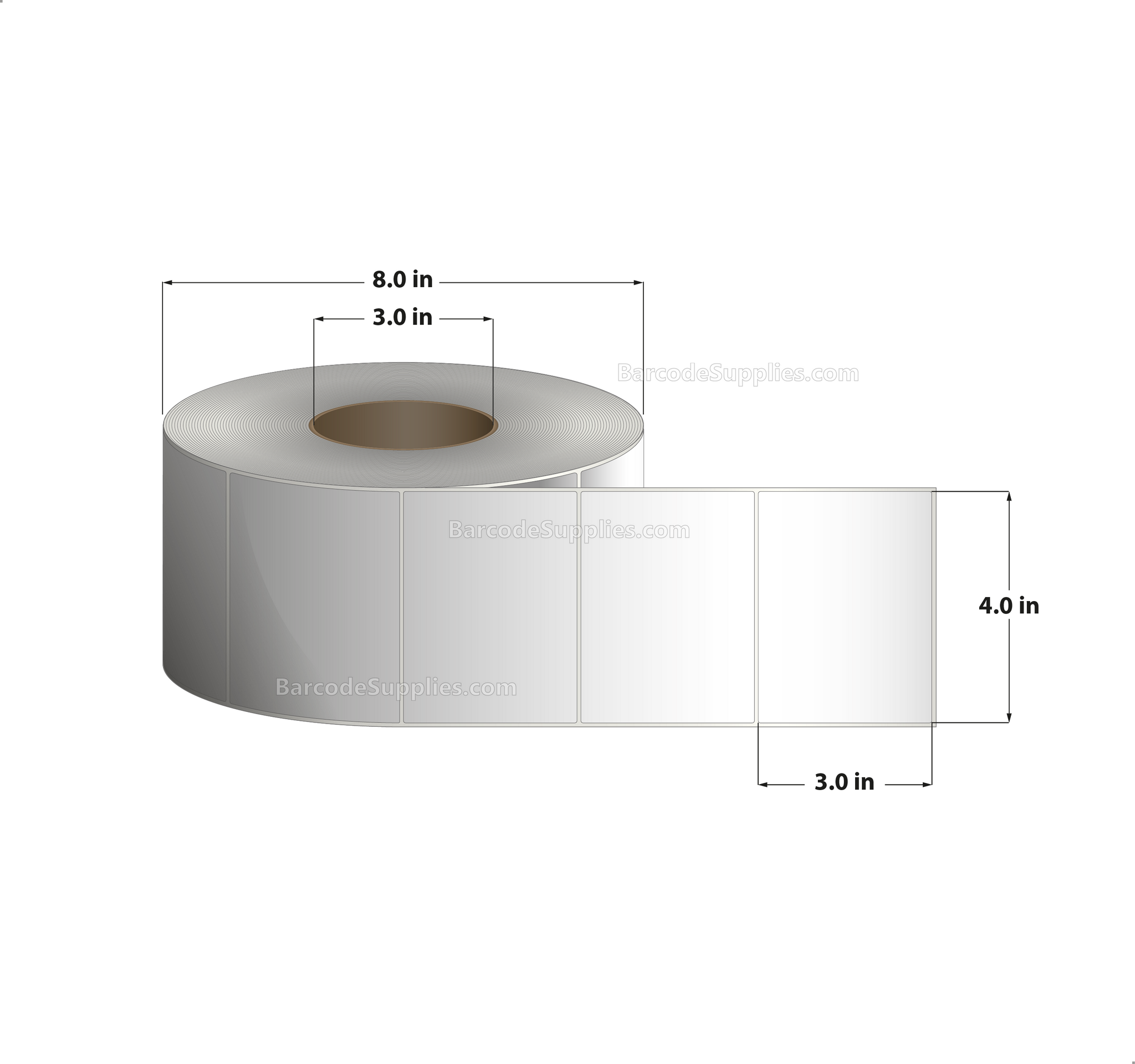 4 x 3 Thermal Transfer White Labels With Permanent Acrylic Adhesive - Not Perforated - 1900 Labels Per Roll - Carton Of 4 Rolls - 7600 Labels Total - MPN: TH43-1