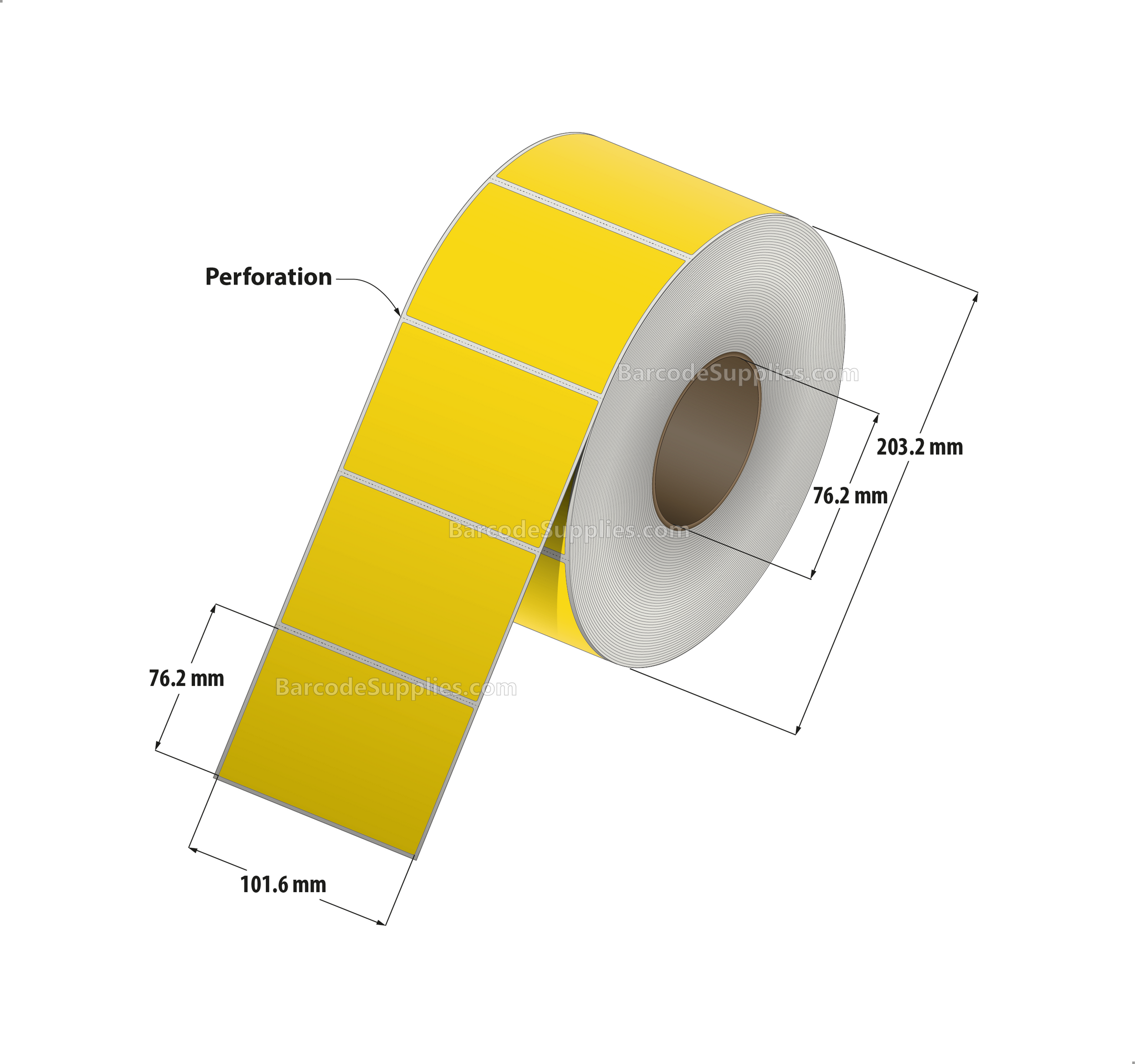 4 x 3 Thermal Transfer Pantone Yellow Labels With Permanent Acrylic Adhesive - Perforated - 1900 Labels Per Roll - Carton Of 4 Rolls - 7600 Labels Total - MPN: TH43-1PY