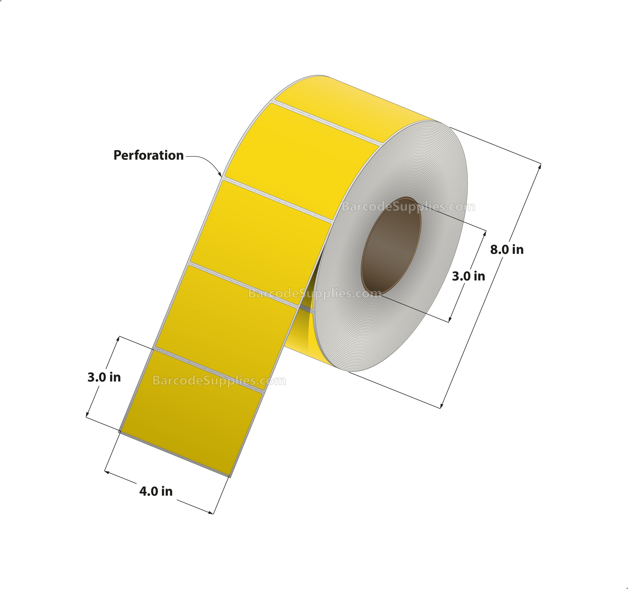4 x 3 Thermal Transfer Pantone Yellow Labels With Permanent Acrylic Adhesive - Perforated - 1900 Labels Per Roll - Carton Of 4 Rolls - 7600 Labels Total - MPN: TH43-1PY