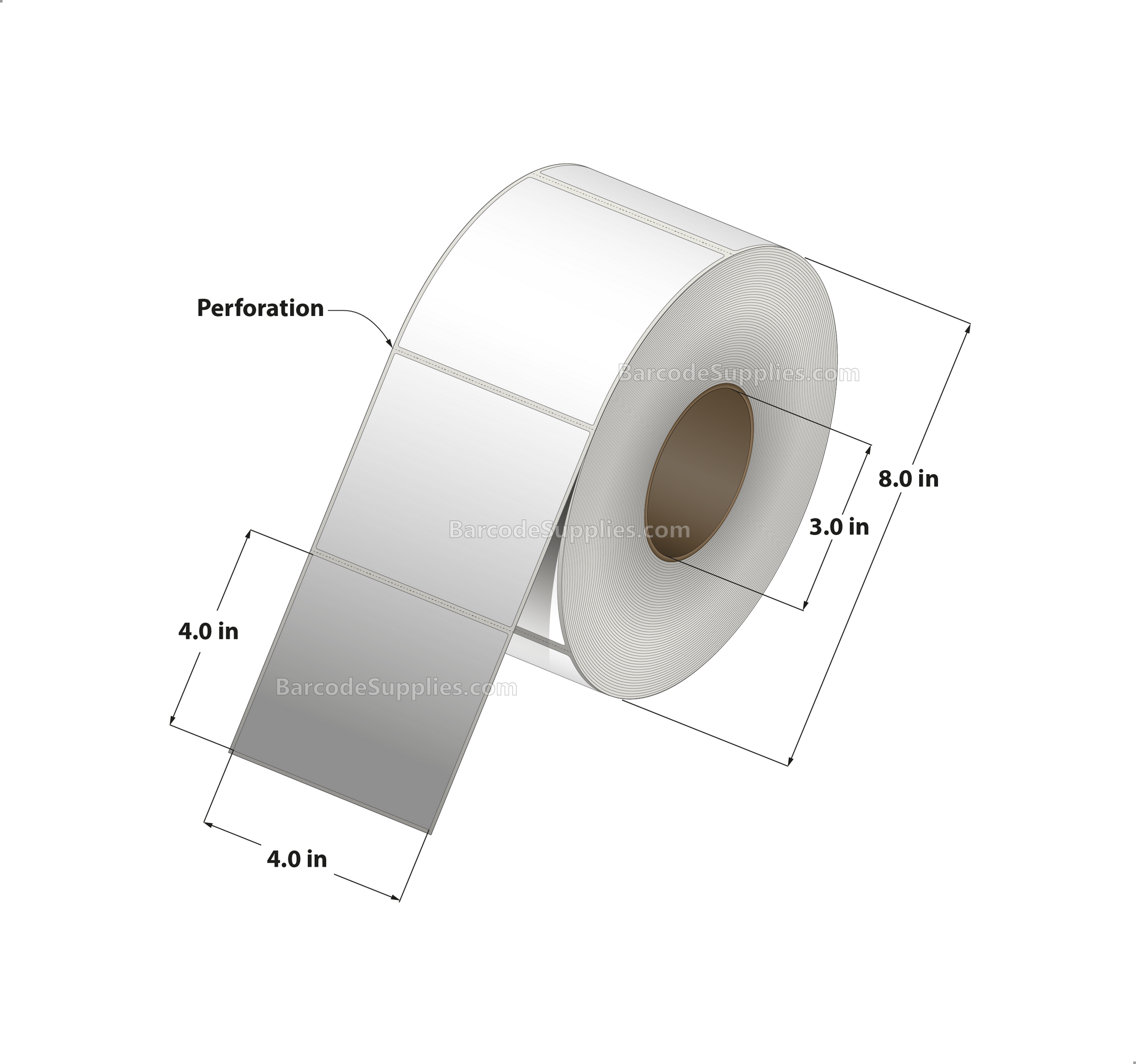 4 x 4 Direct Thermal White Labels With Permanent Acrylic Adhesive - Perforated - 1500 Labels Per Roll - Carton Of 4 Rolls - 6000 Labels Total - MPN: DT44-1P