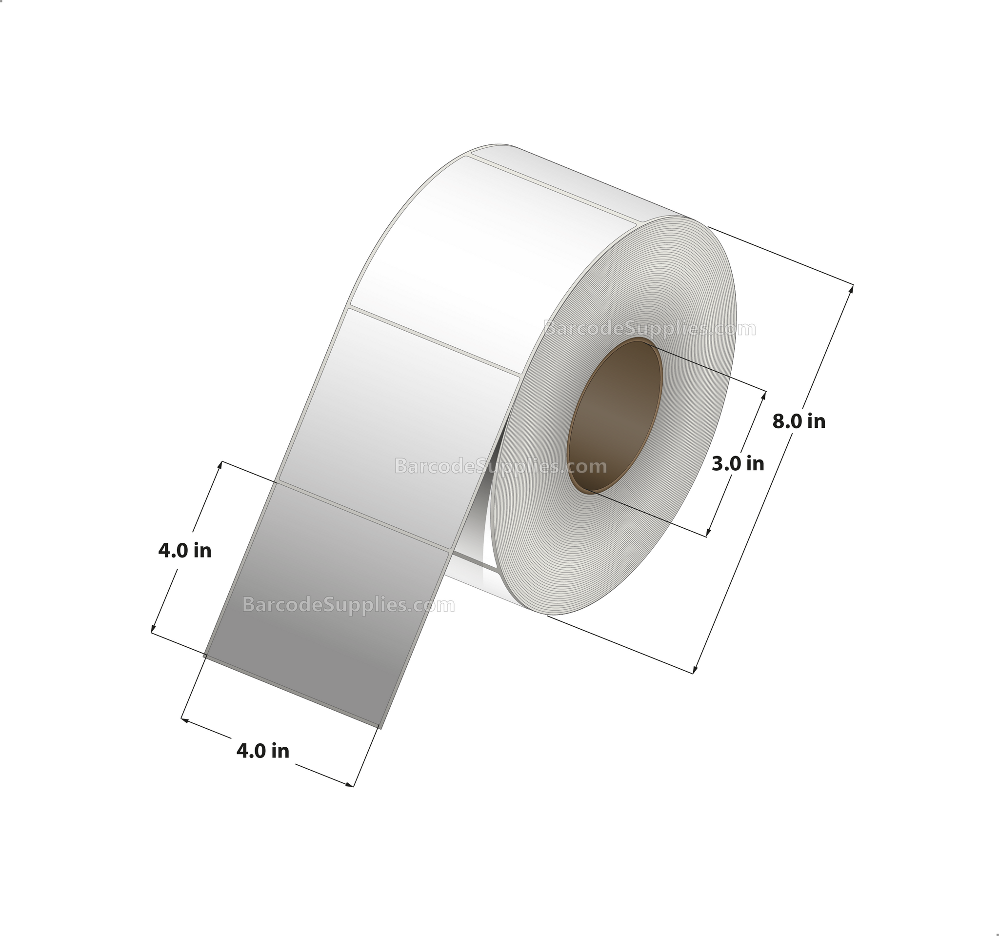 4 x 4 Thermal Transfer White Labels With Permanent Acrylic Adhesive - Not Perforated - 1500 Labels Per Roll - Carton Of 4 Rolls - 6000 Labels Total - MPN: TH44-1