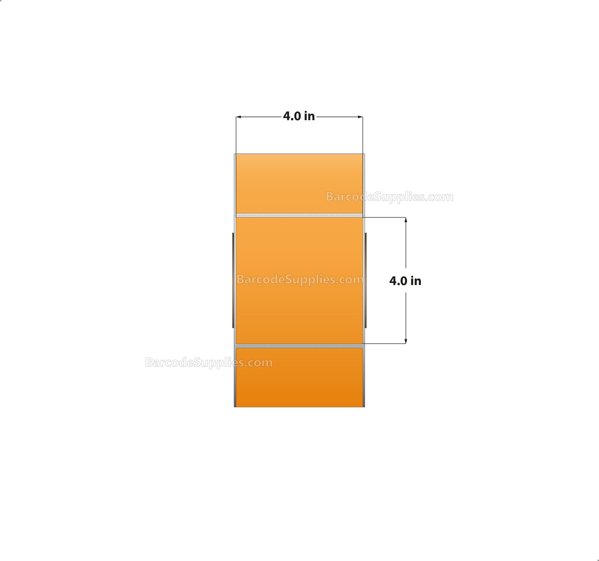 4 x 4 Thermal Transfer 136 Orange Labels With Permanent Acrylic Adhesive - Perforated - 1500 Labels Per Roll - Carton Of 4 Rolls - 6000 Labels Total - MPN: TH44-1PO