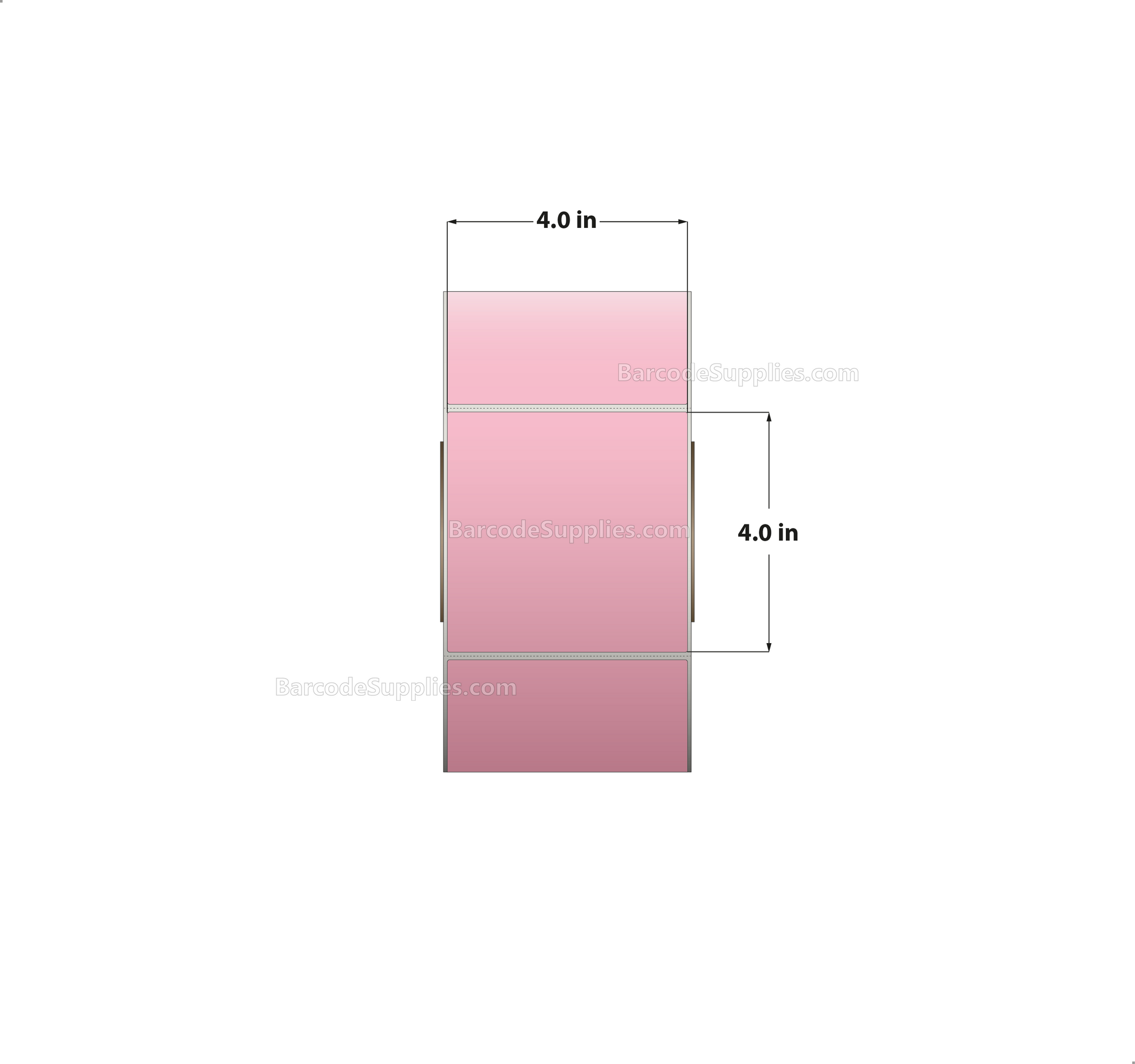 4 x 4 Thermal Transfer 176 Pink Labels With Permanent Adhesive - Perforated - 1500 Labels Per Roll - Carton Of 4 Rolls - 6000 Labels Total - MPN: RFC-4-4-1500-PK