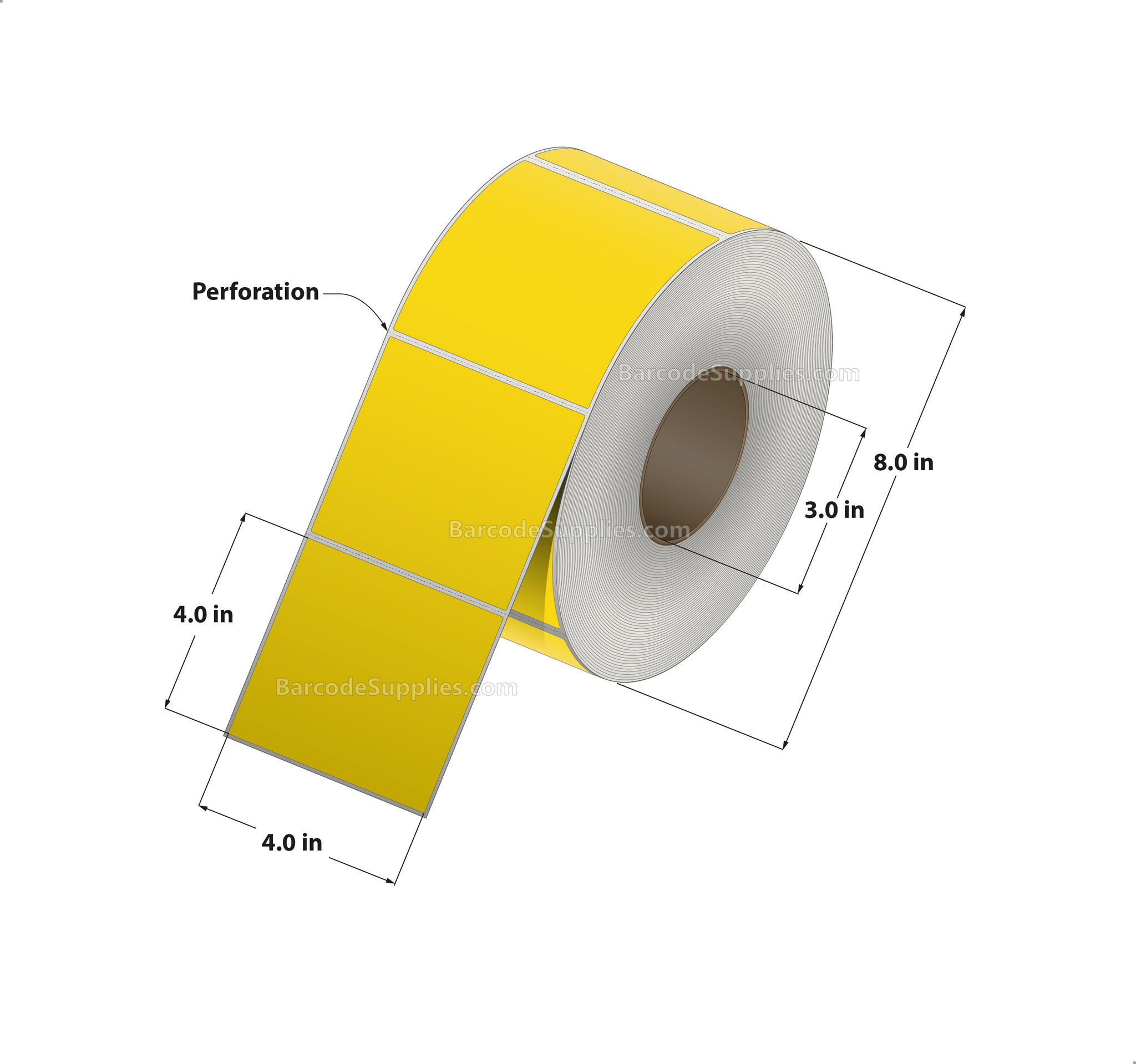 4 x 4 Thermal Transfer Fluorescent Green Labels With Permanent Acrylic Adhesive - Perforated - 1500 Labels Per Roll - Carton Of 4 Rolls - 6000 Labels Total - MPN: TH44-1PFG