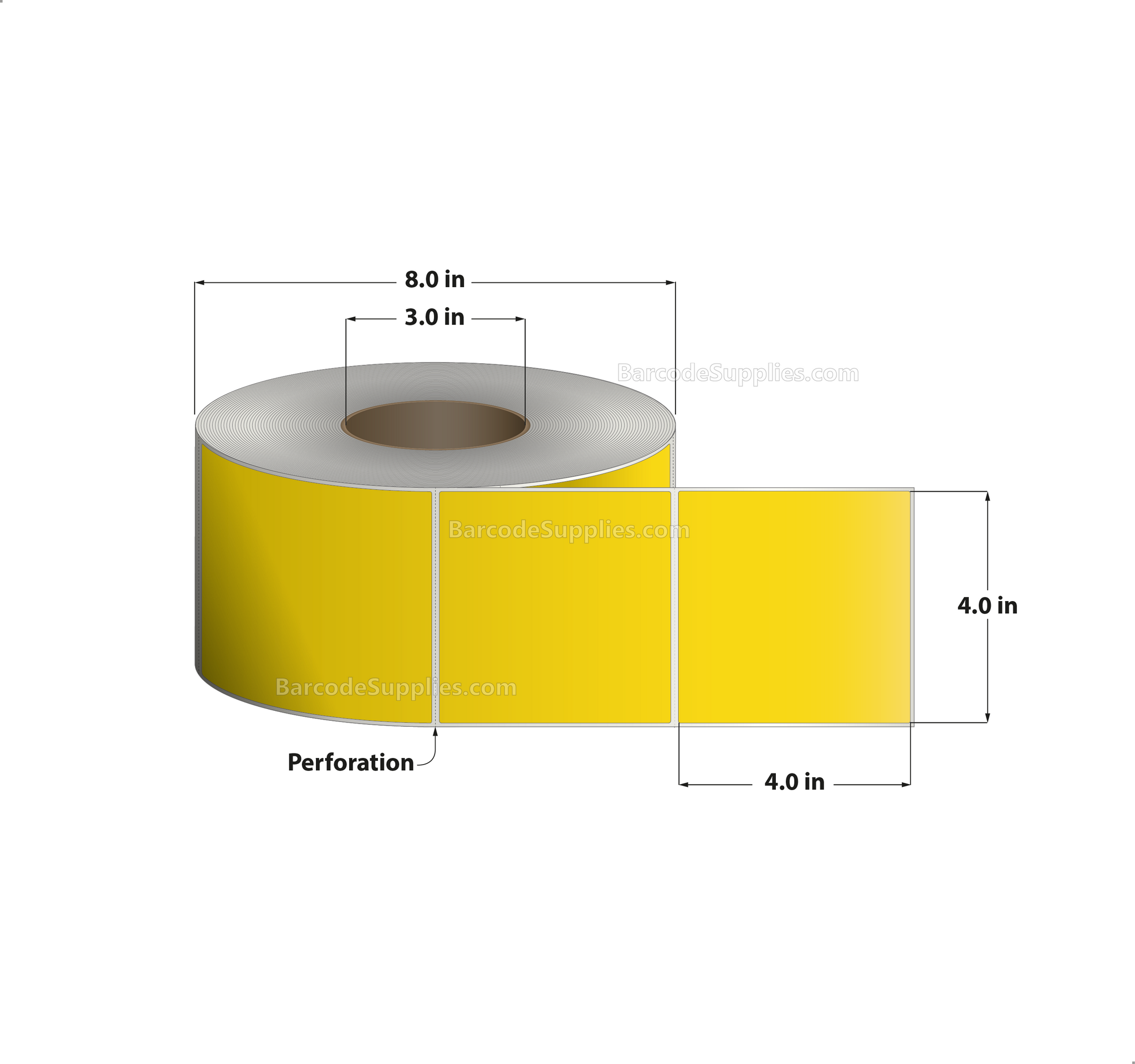 4 x 4 Thermal Transfer Fluorescent Green Labels With Permanent Acrylic Adhesive - Perforated - 1500 Labels Per Roll - Carton Of 4 Rolls - 6000 Labels Total - MPN: TH44-1PFG