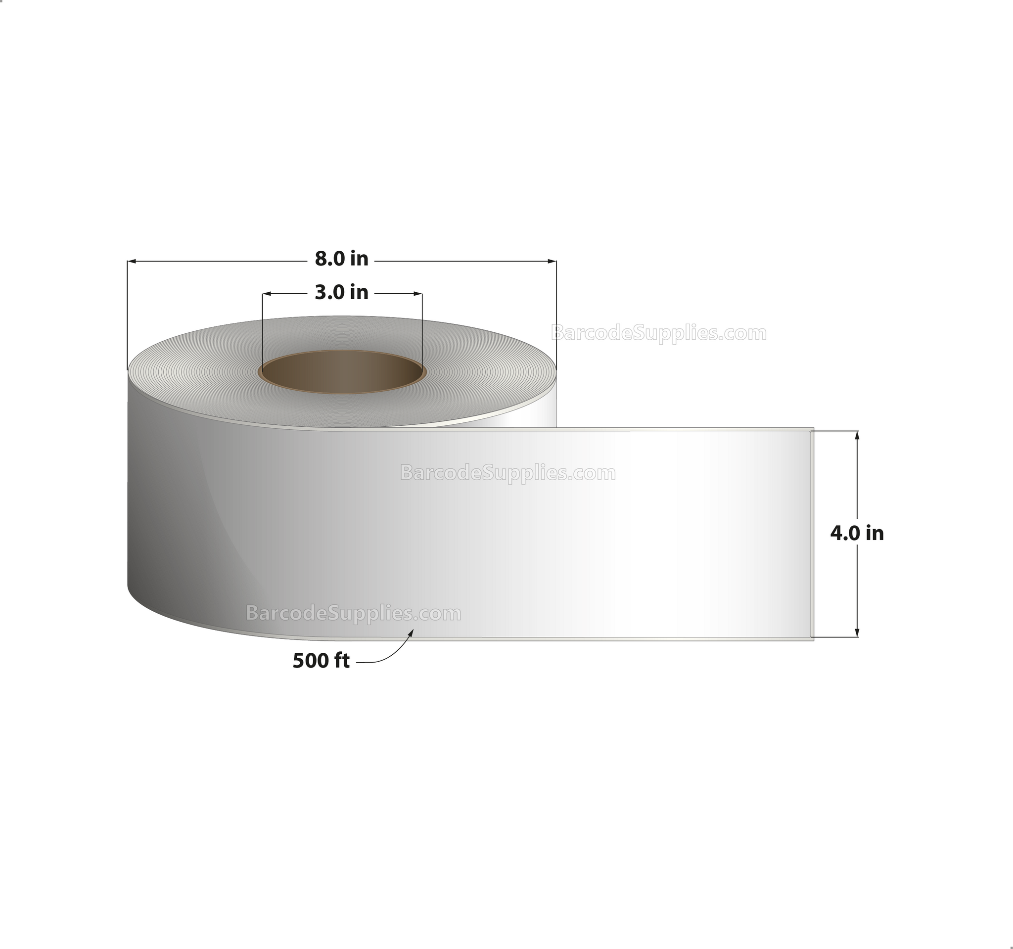 Products 4 x 500' Direct Thermal White Labels With Acrylic Adhesive - No Perforation - 1 Labels Per Roll - Carton Of 4 Rolls - 4 Labels Total - MPN: RD-4-500-1-3*