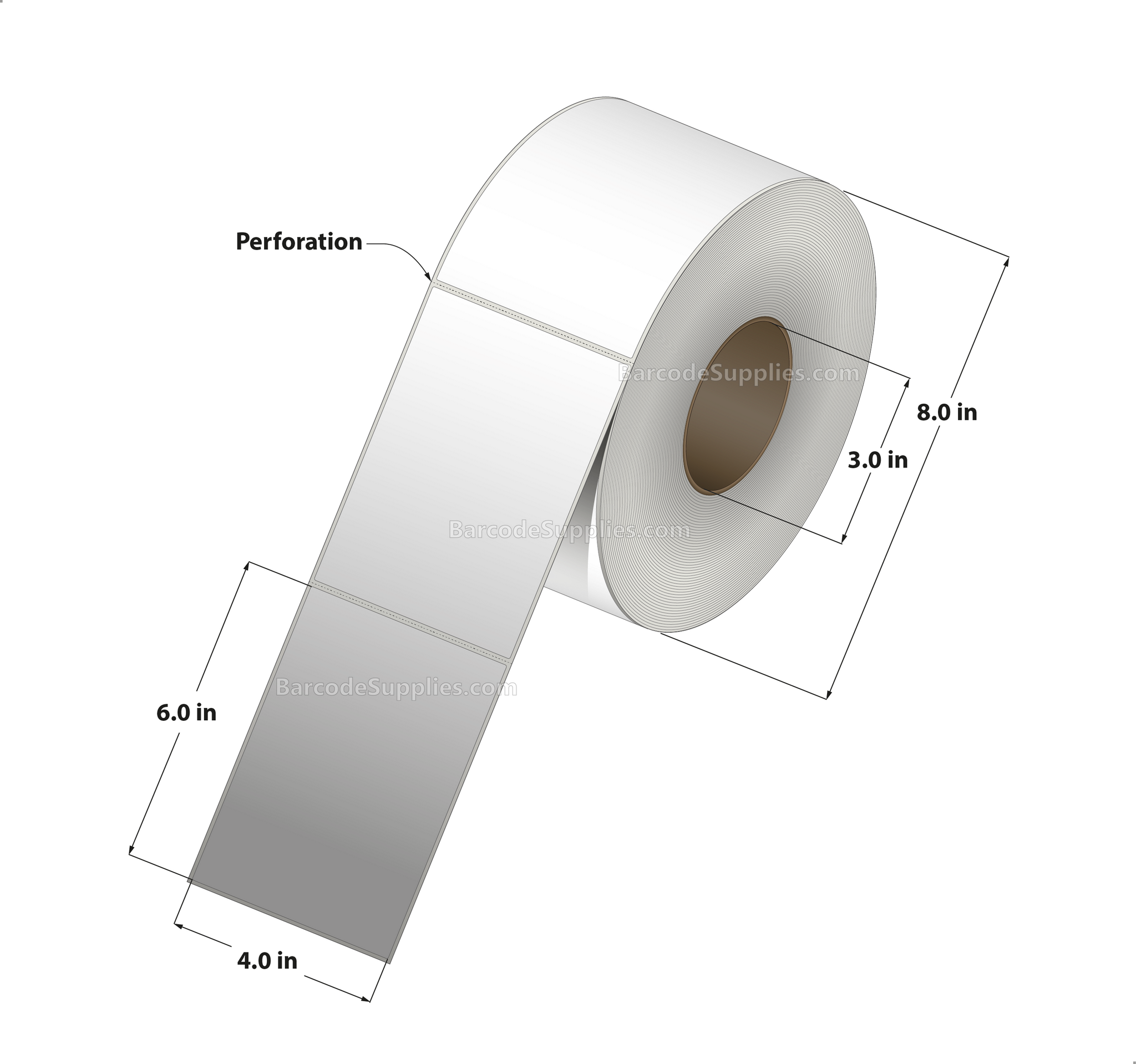 4 x 6 Thermal Transfer White Labels With Rubber Adhesive - Perforated - 1000 Labels Per Roll - Carton Of 4 Rolls - 4000 Labels Total - MPN: GP4X6TT38-1P