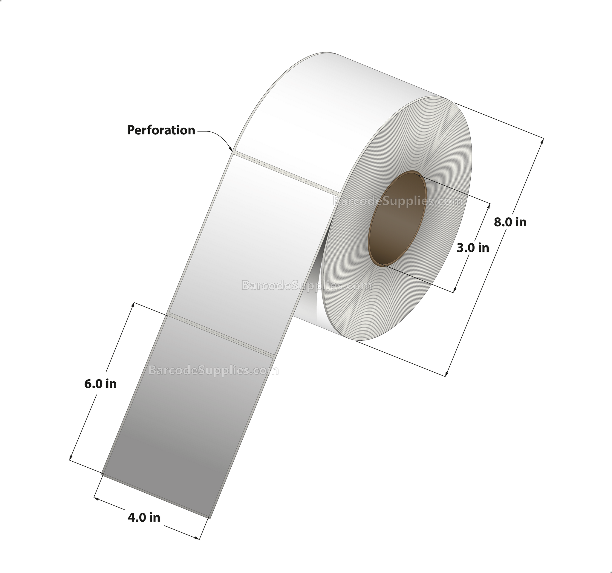 4 x 6 Direct Thermal White Labels With Acrylic Adhesive - Perforated - 1000 Labels Per Roll - Carton Of 4 Rolls - 4000 Labels Total - MPN: RDS-4-6-1000-3