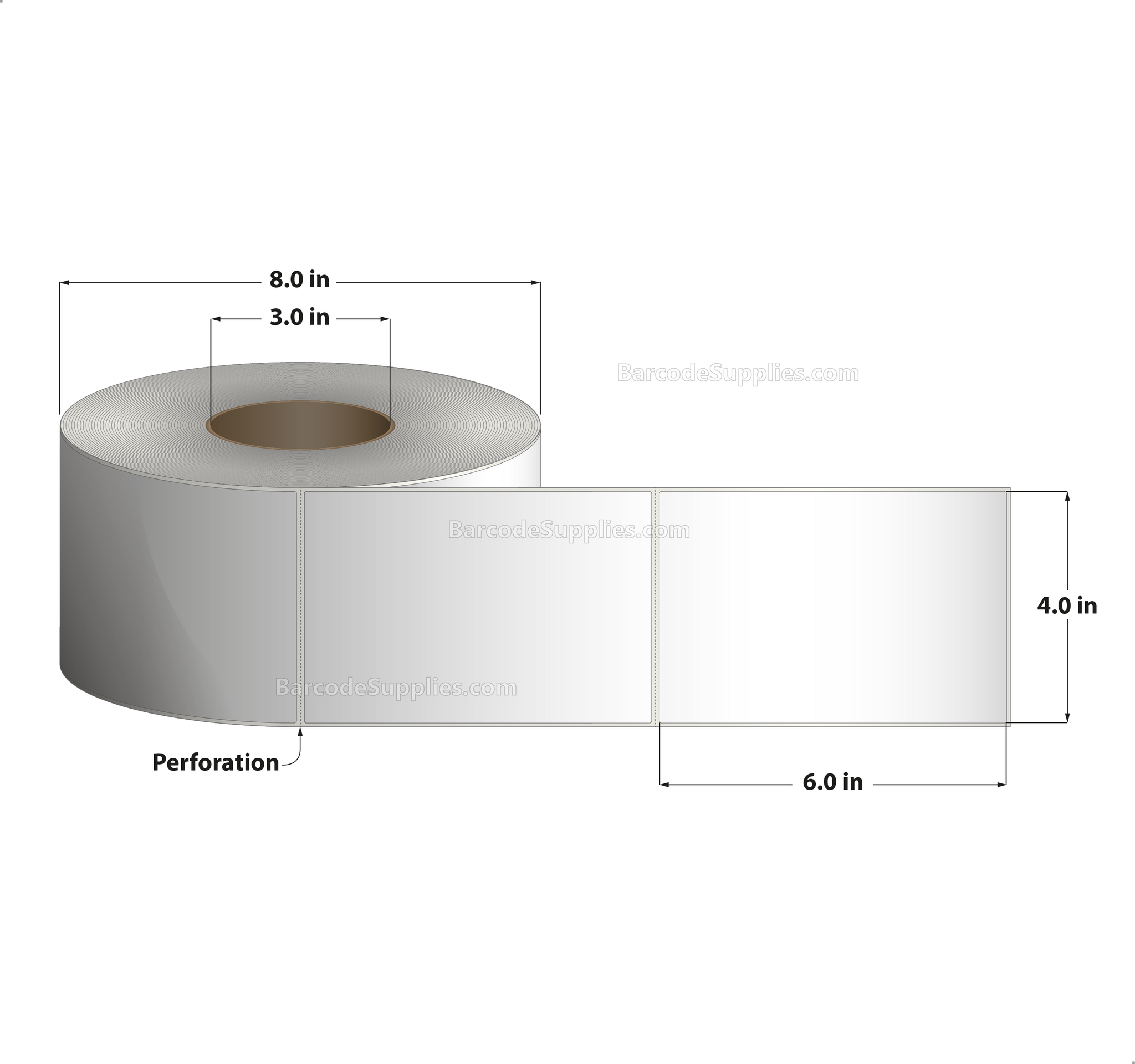 4 x 6 Direct Thermal White Labels With Acrylic Adhesive - Perforated - 1000 Labels Per Roll - Carton Of 4 Rolls - 4000 Labels Total - MPN: RDS-4-6-1000-3