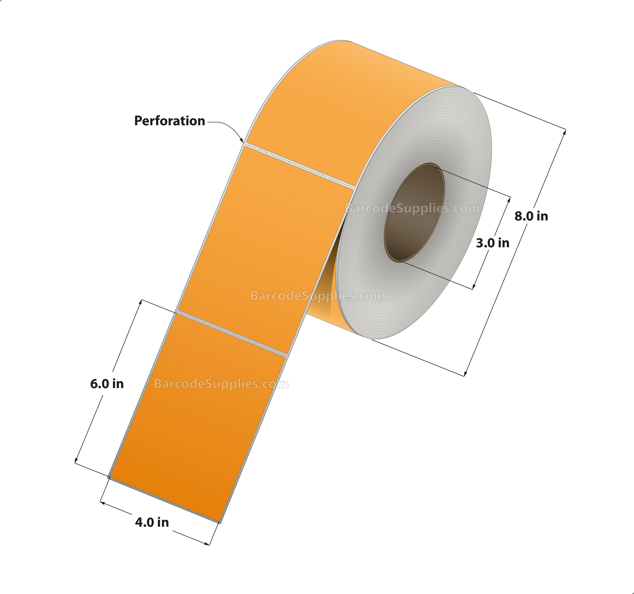4 x 6 Direct Thermal 136 Orange Labels With Permanent Acrylic Adhesive - Perforated - 1000 Labels Per Roll - Carton Of 4 Rolls - 4000 Labels Total - MPN: DT46-1PO