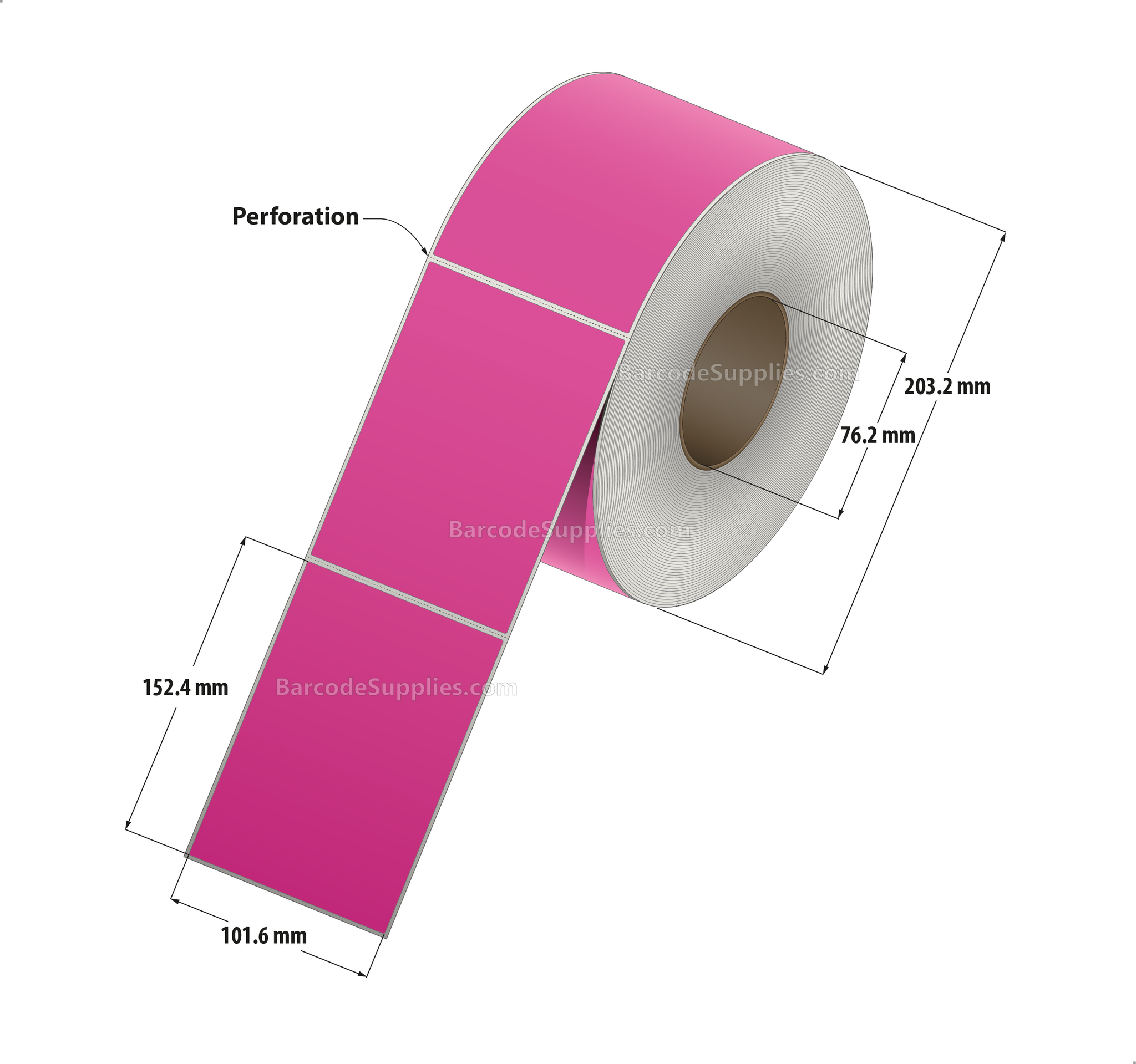 4 x 6 Thermal Transfer Fluorescent Pink Labels With Permanent Acrylic Adhesive - Perforated - 1000 Labels Per Roll - Carton Of 4 Rolls - 4000 Labels Total - MPN: TH46-1PFP