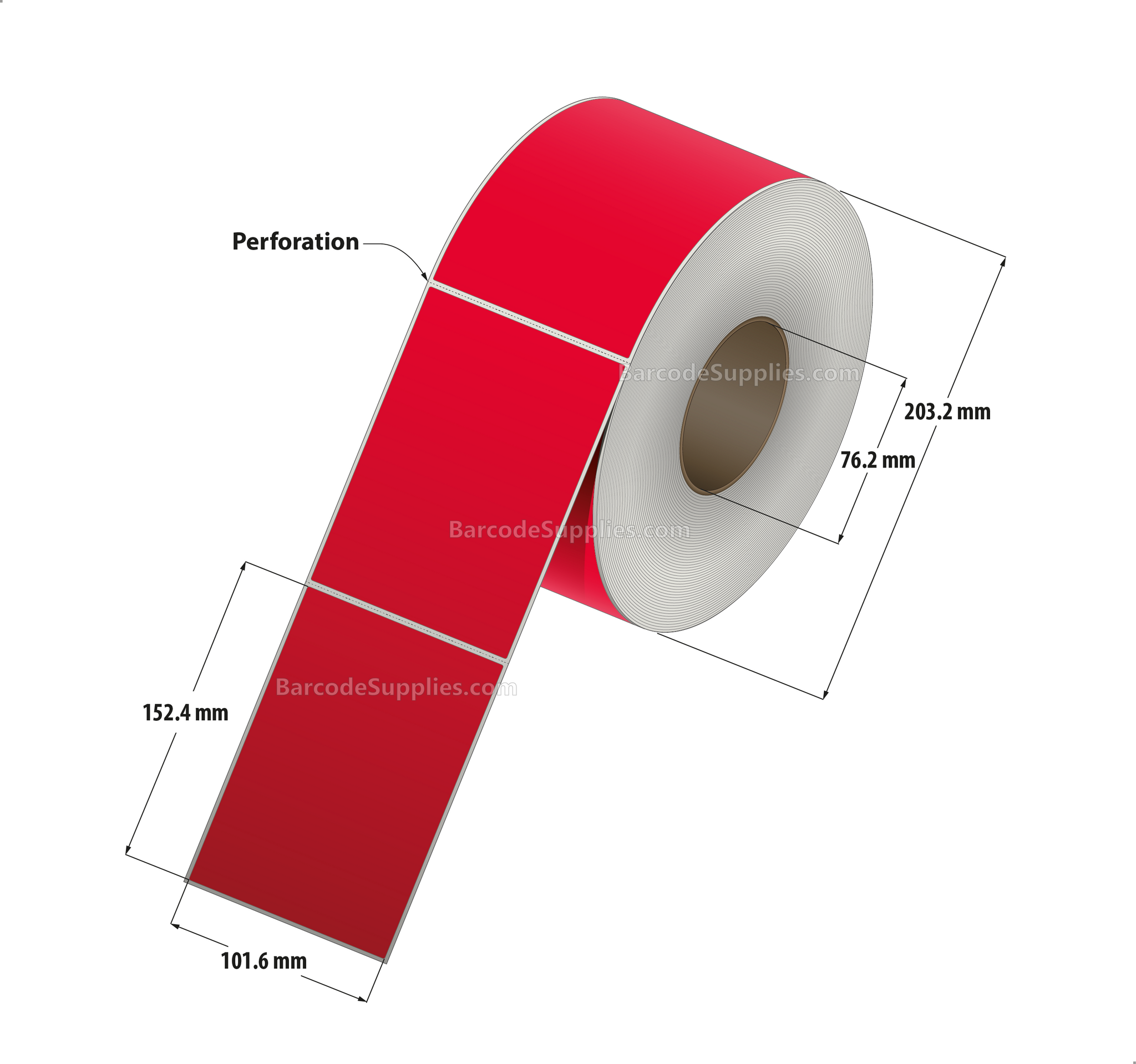 4 x 6 Thermal Transfer 032 Red Labels With Permanent Adhesive - Perforated - 1000 Labels Per Roll - Carton Of 4 Rolls - 4000 Labels Total - MPN: RFC-4-6-1000-RD