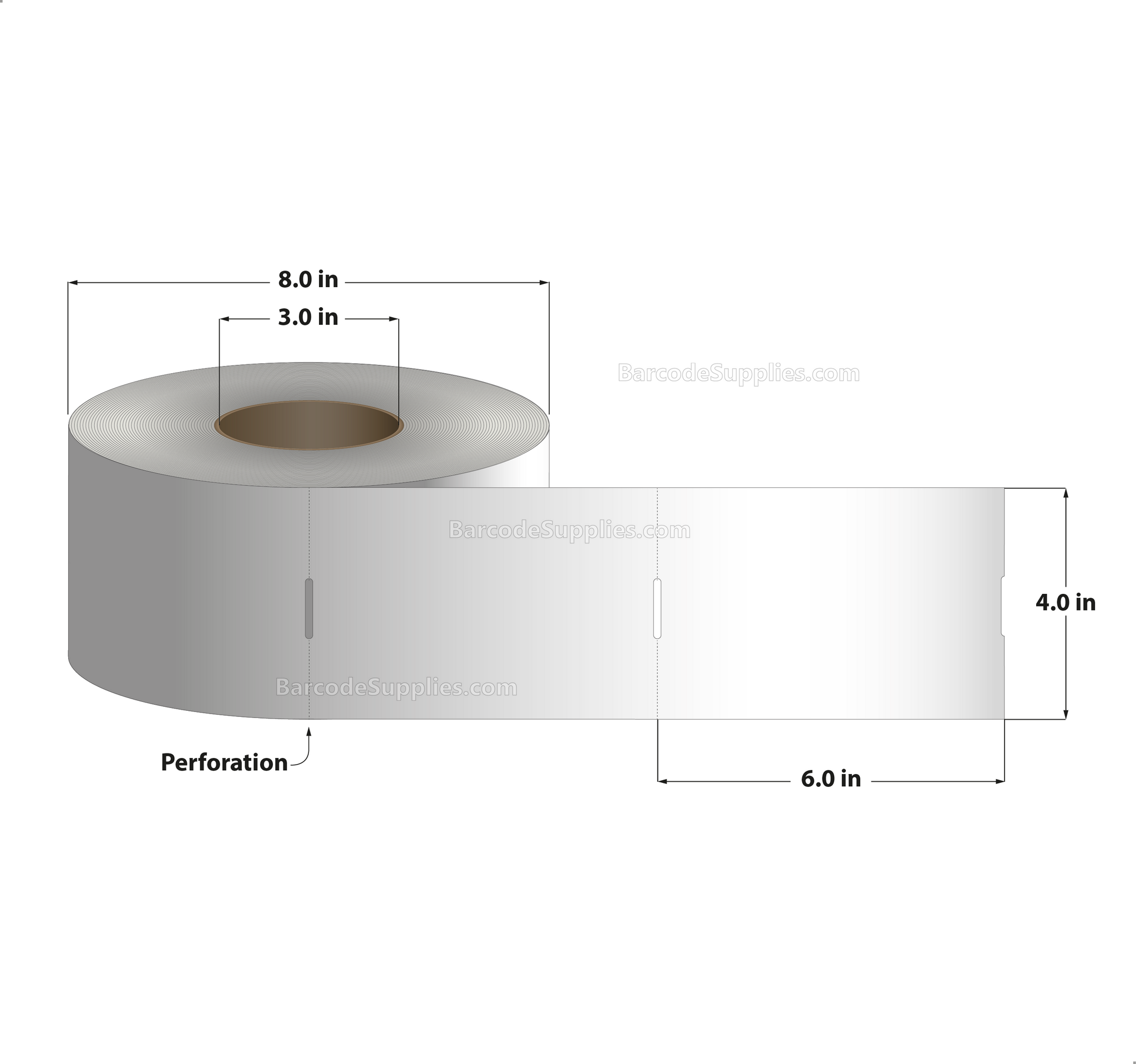 4 x 6 Thermal Transfer White Tags With No Adhesive - Perforated - 1000 Tags Per Roll - Carton Of 4 Rolls - 4000 Tags Total - MPN: TAG46-1P