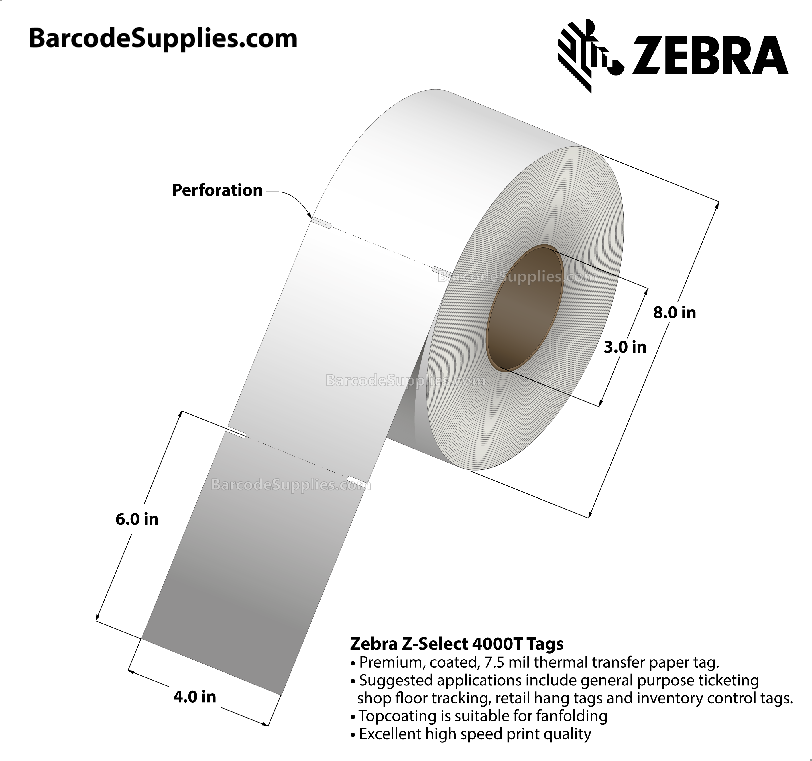 誕生日プレゼント Transfer Thermal 6.00 x 4.00 Zebra Labels 4000T Z-Select - その他