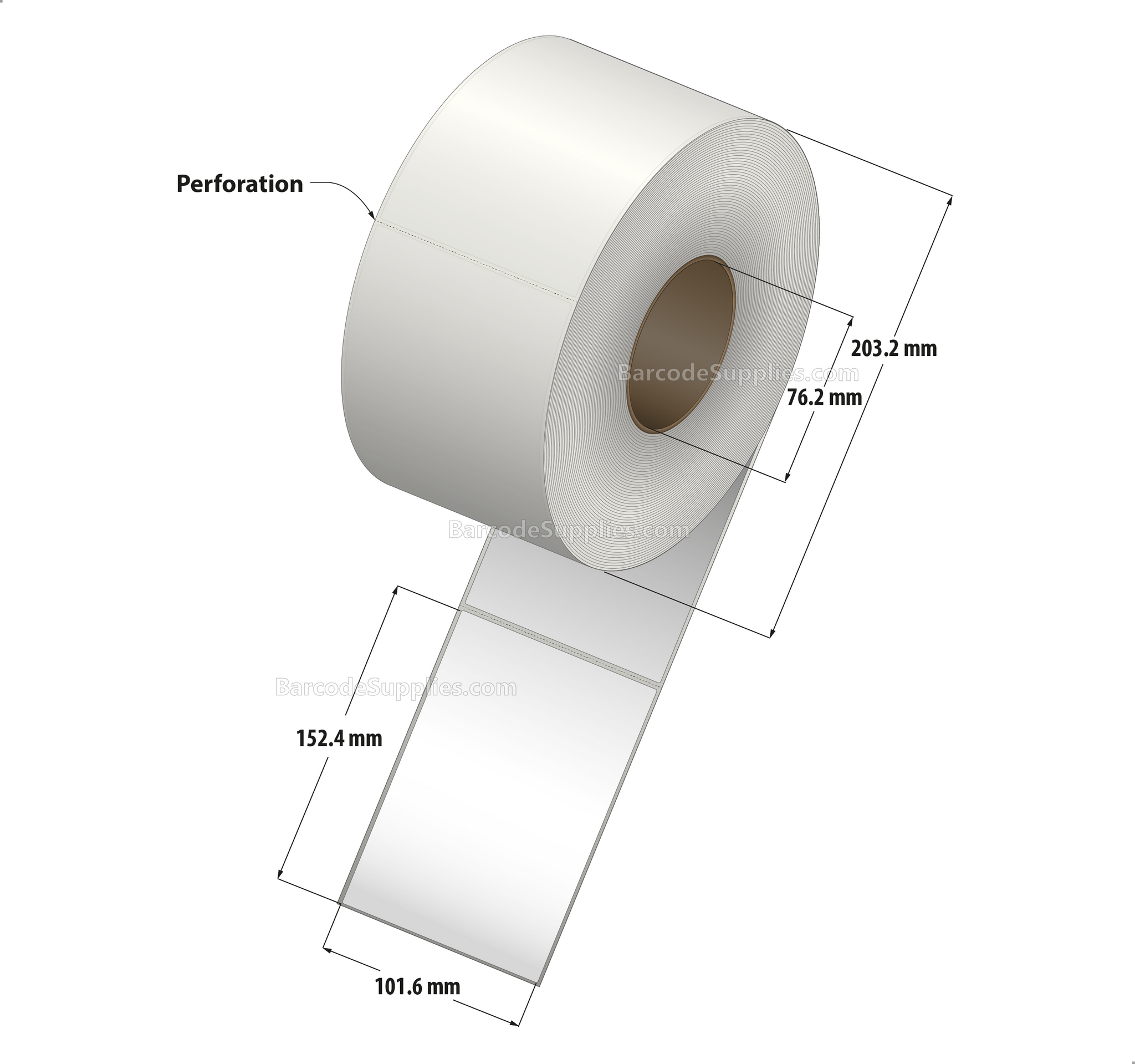 4 x 6 Thermal Transfer White Labels With Permanent Adhesive - Perforated - 1000 Labels Per Roll - Carton Of 4 Rolls - 4000 Labels Total - MPN: RT-4-6-1000-IN