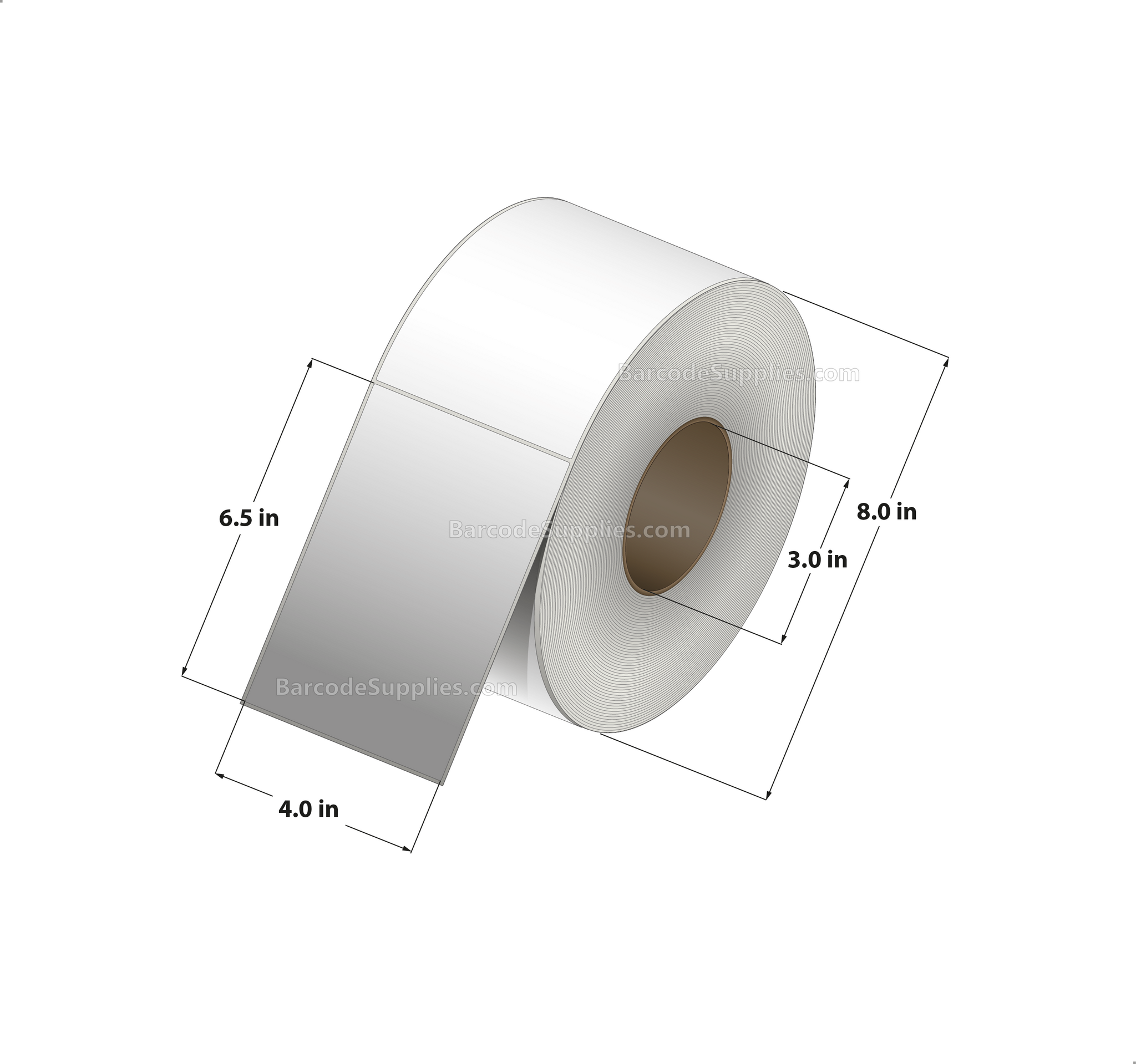 4 x 6.5 Thermal Transfer White Labels With Permanent Acrylic Adhesive - Not Perforated - 900 Labels Per Roll - Carton Of 4 Rolls - 3600 Labels Total - MPN: TH465-1