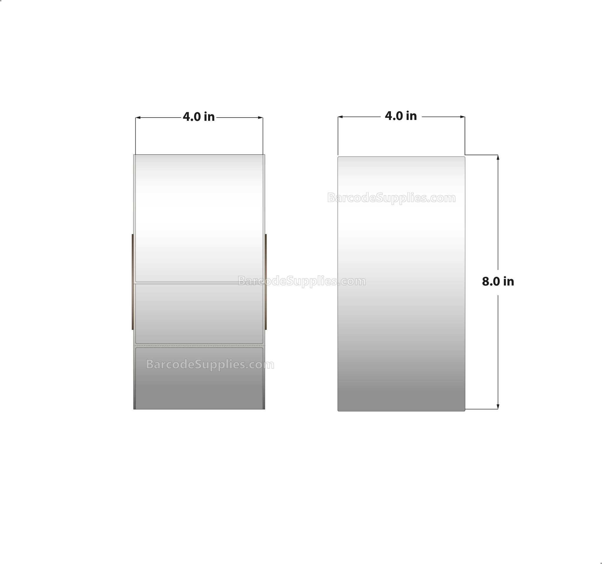 4 x 8 Thermal Transfer White Labels With Rubber Adhesive - Perforated - 800 Labels Per Roll - Carton Of 4 Rolls - 3200 Labels Total - MPN: CTT400800-3P