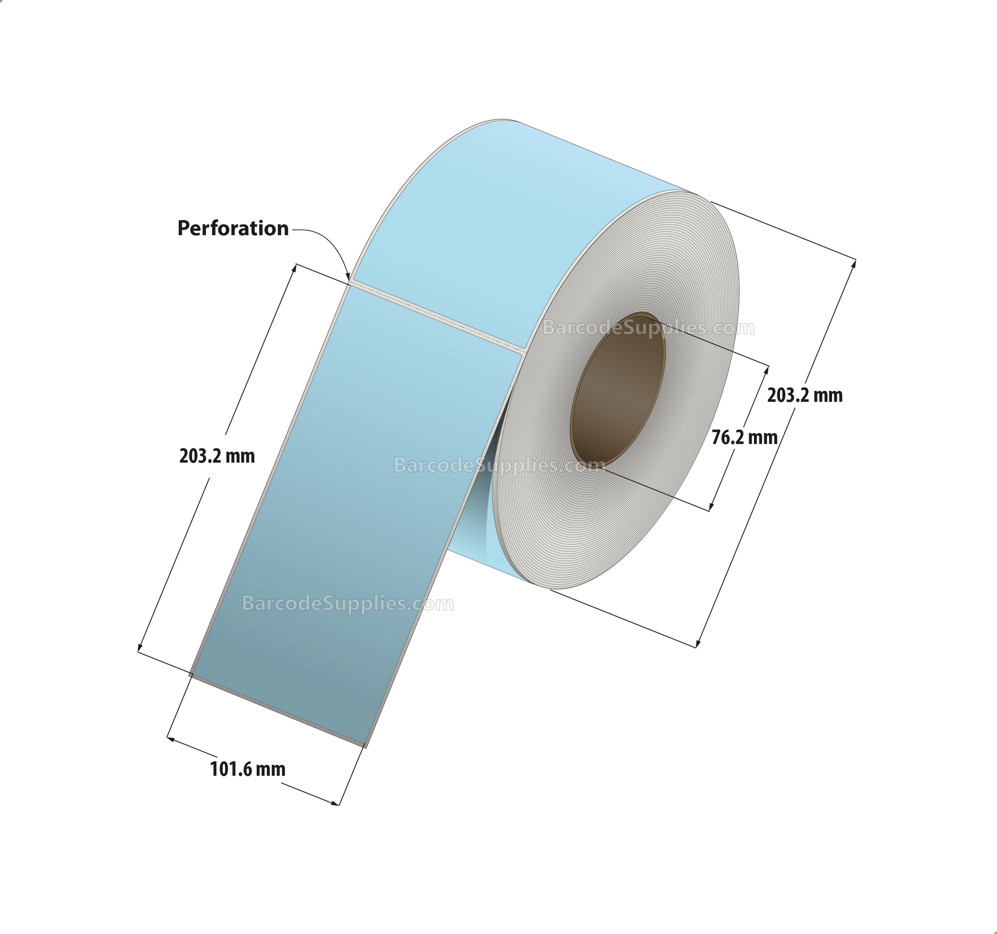 4 x 8 Thermal Transfer 290 Blue Labels With Permanent Adhesive - Perforated - 750 Labels Per Roll - Carton Of 4 Rolls - 3000 Labels Total - MPN: RFC-4-8-750-BL