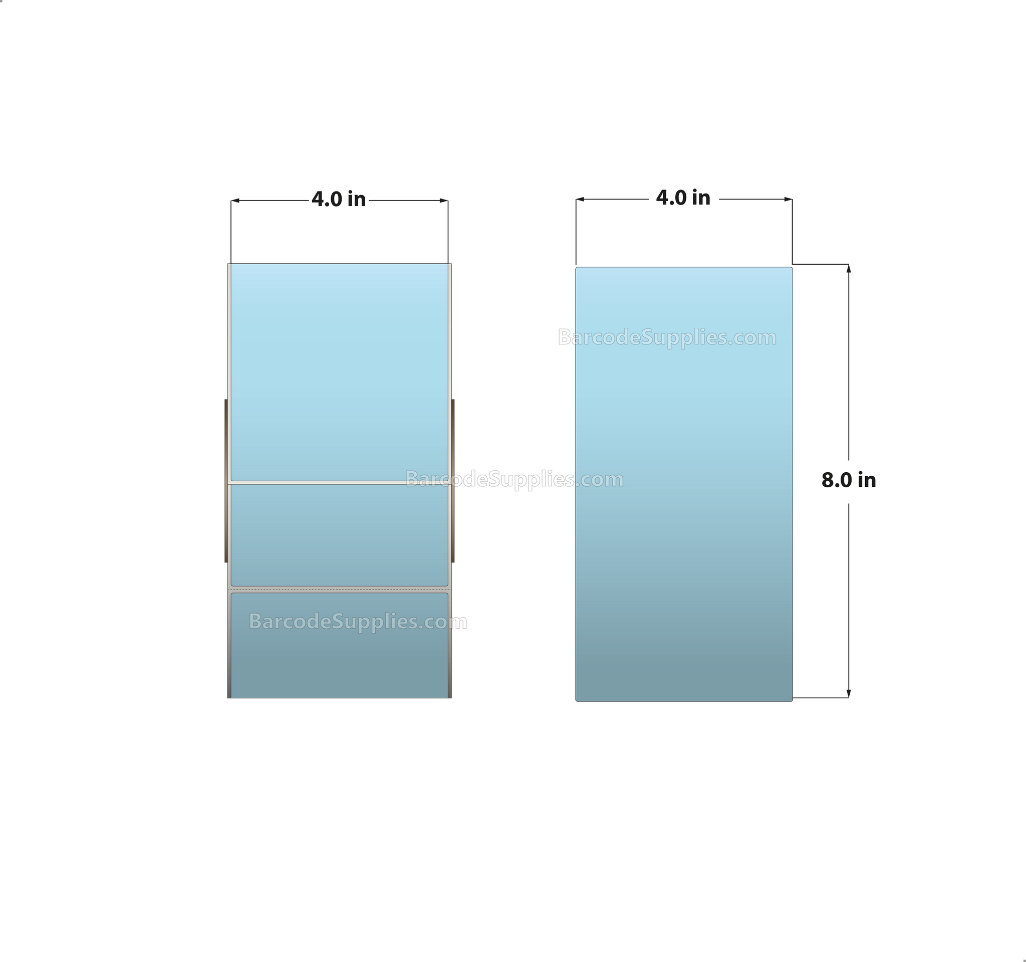 4 x 8 Thermal Transfer 290 Blue Labels With Permanent Adhesive - Perforated - 750 Labels Per Roll - Carton Of 4 Rolls - 3000 Labels Total - MPN: RFC-4-8-750-BL