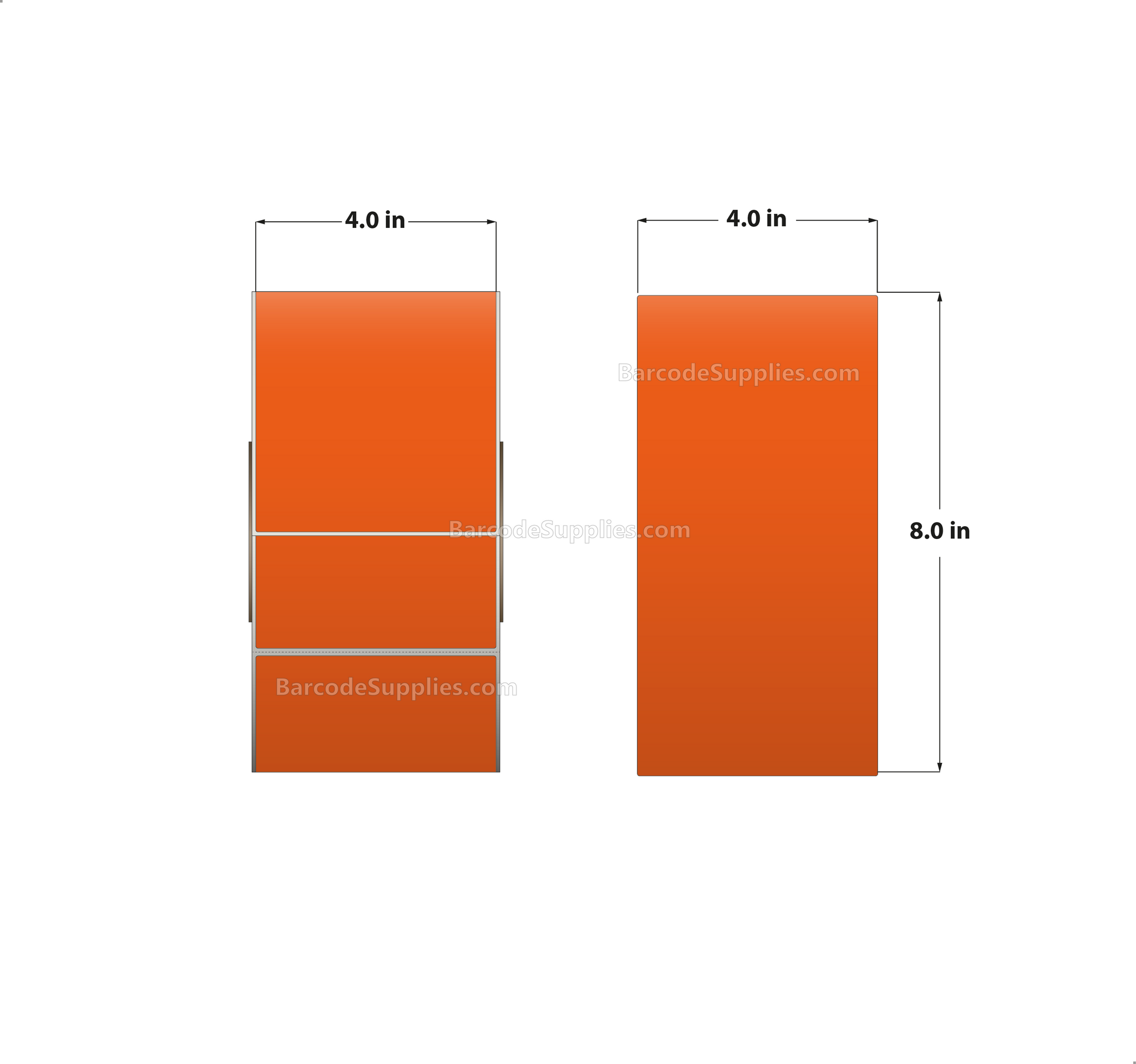 4 x 8 Thermal Transfer 1495 Orange Labels With Permanent Adhesive - Perforated - 750 Labels Per Roll - Carton Of 4 Rolls - 3000 Labels Total - MPN: RFC-4-8-750-OR