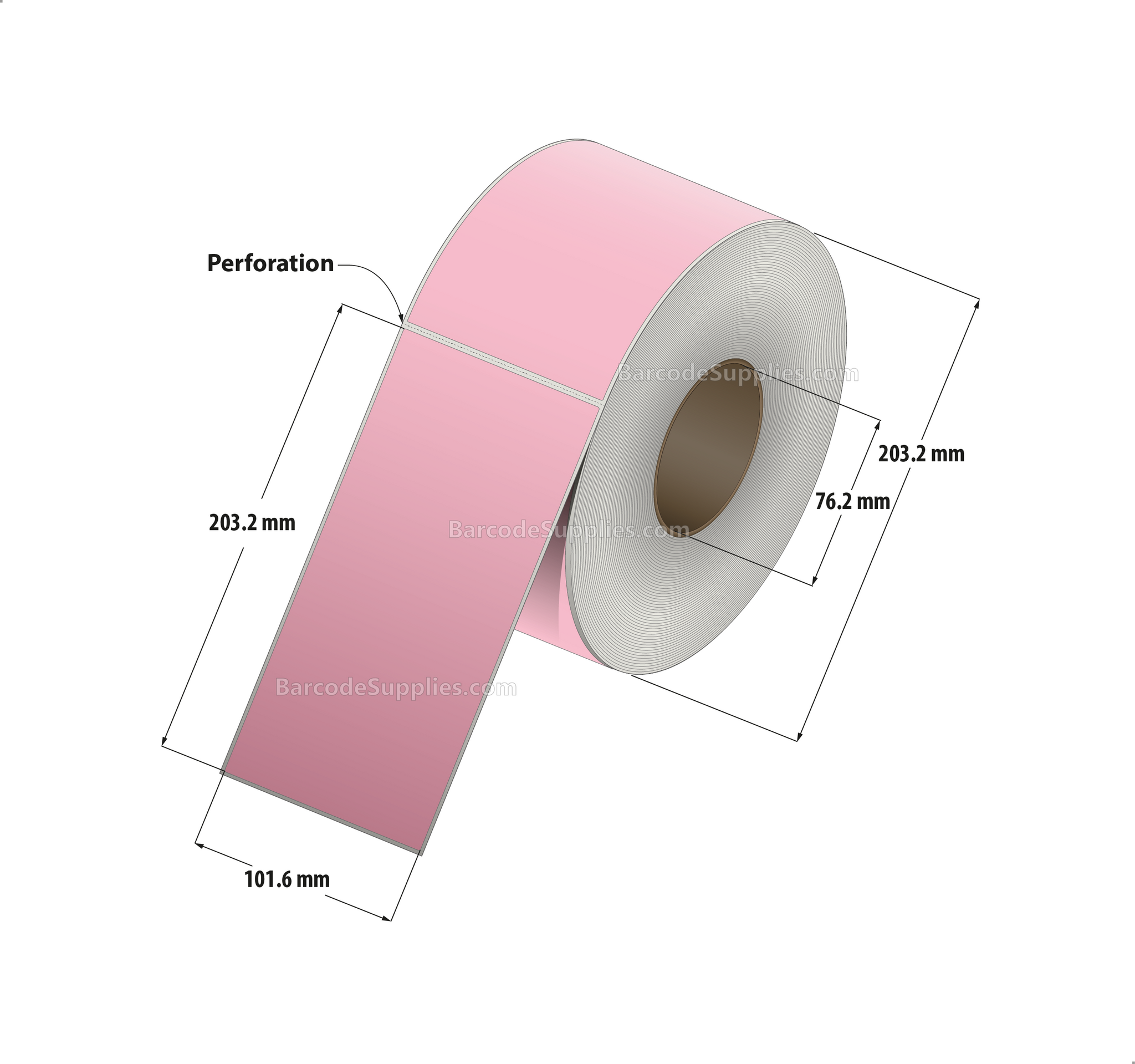 4 x 8 Thermal Transfer 176 Pink Labels With Permanent Adhesive - Perforated - 750 Labels Per Roll - Carton Of 4 Rolls - 3000 Labels Total - MPN: RFC-4-8-750-PK
