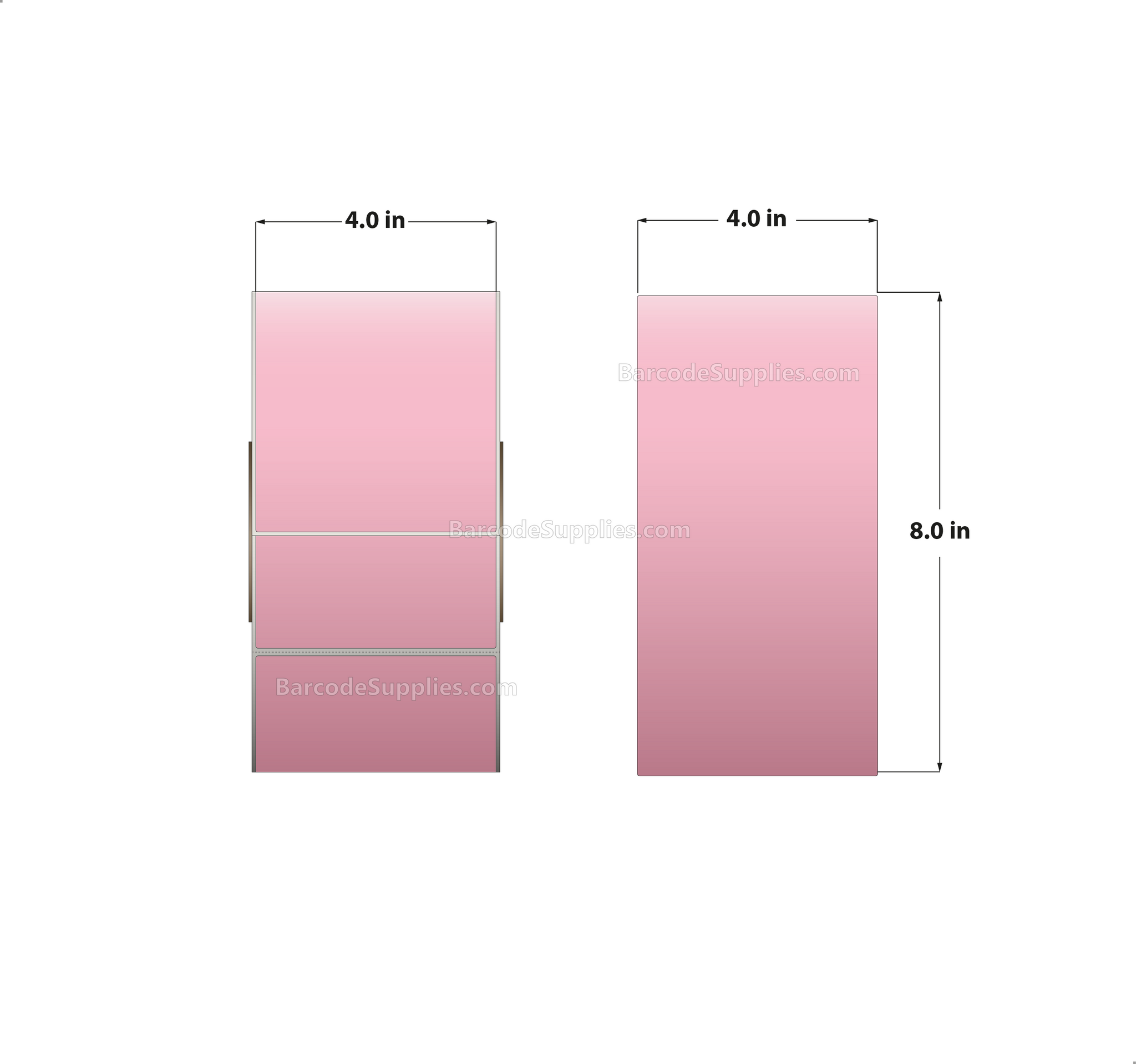 4 x 8 Thermal Transfer 176 Pink Labels With Permanent Adhesive - Perforated - 750 Labels Per Roll - Carton Of 4 Rolls - 3000 Labels Total - MPN: RFC-4-8-750-PK