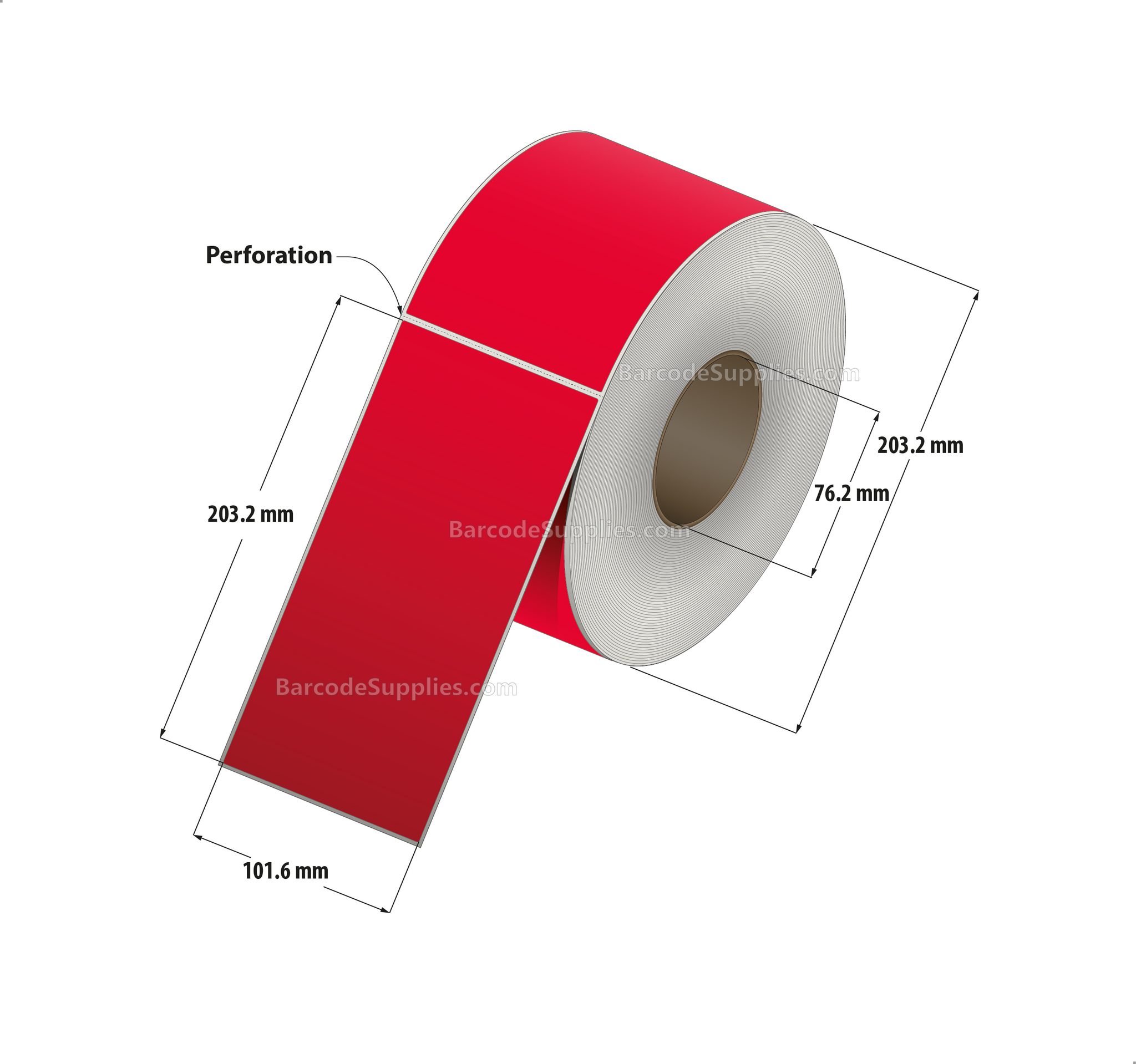 4 x 8 Thermal Transfer 032 Red Labels With Permanent Adhesive - Perforated - 750 Labels Per Roll - Carton Of 4 Rolls - 3000 Labels Total - MPN: RFC-4-8-750-RD