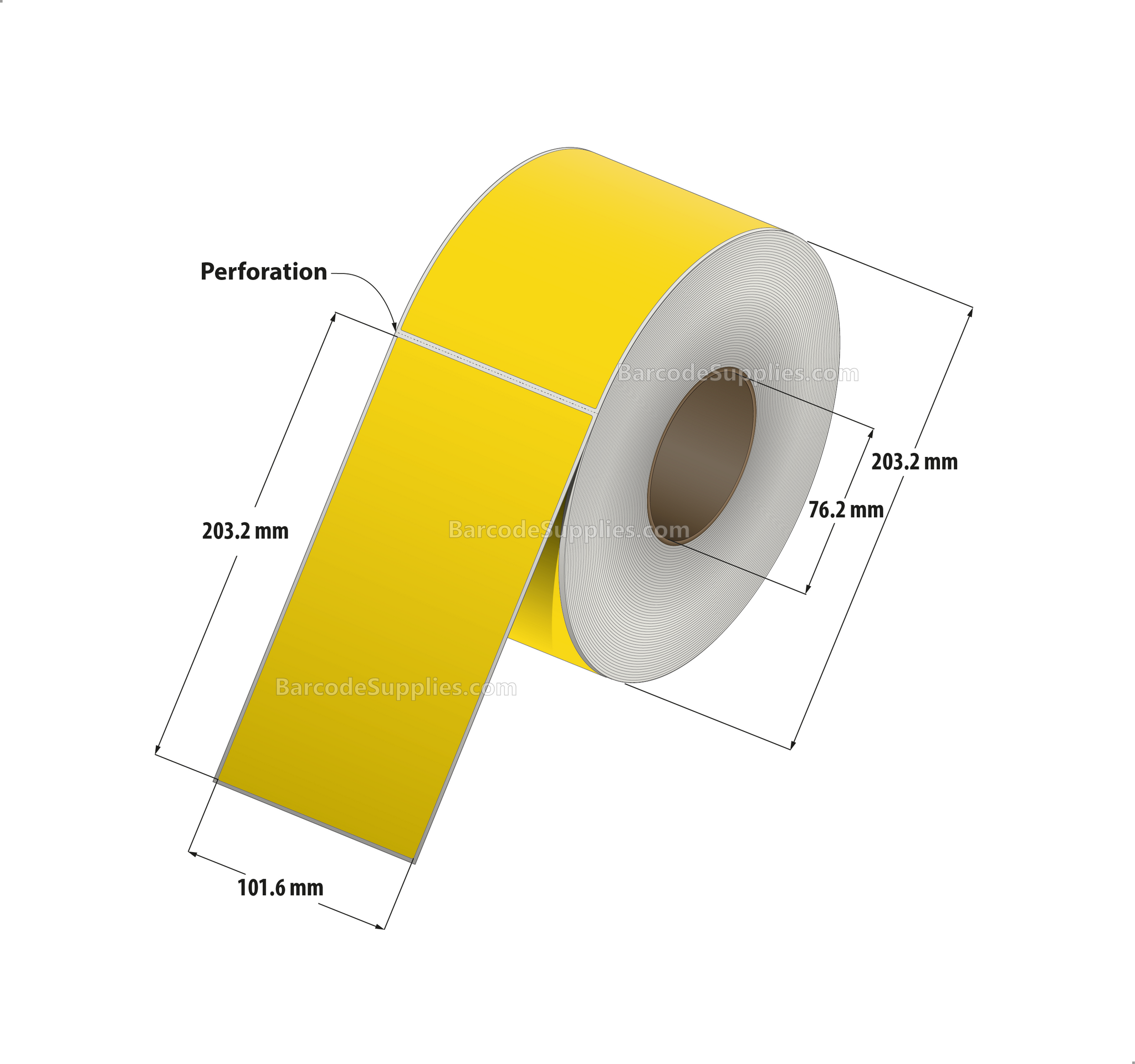 4 x 8 Thermal Transfer Pantone Yellow Labels With Permanent Adhesive - Perforated - 750 Labels Per Roll - Carton Of 4 Rolls - 3000 Labels Total - MPN: RFC-4-8-750-YL