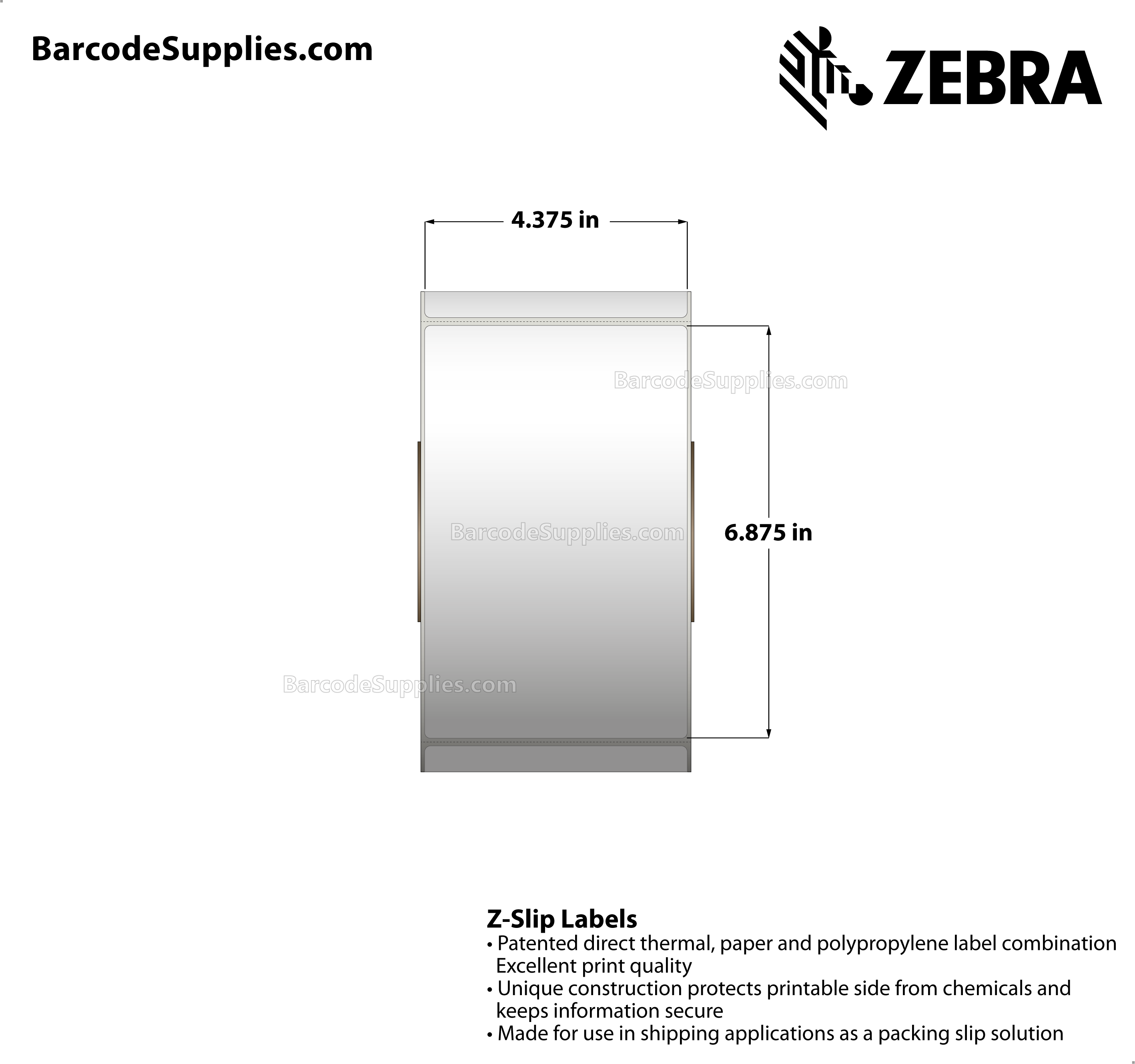 4.375 x 6.875 Direct Thermal White Z-Slip Labels With Permanent Adhesive - All-in-one packing slip solution - Perforated - 580 Labels Per Roll - Carton Of 4 Rolls - 2320 Labels Total - MPN: 10006703