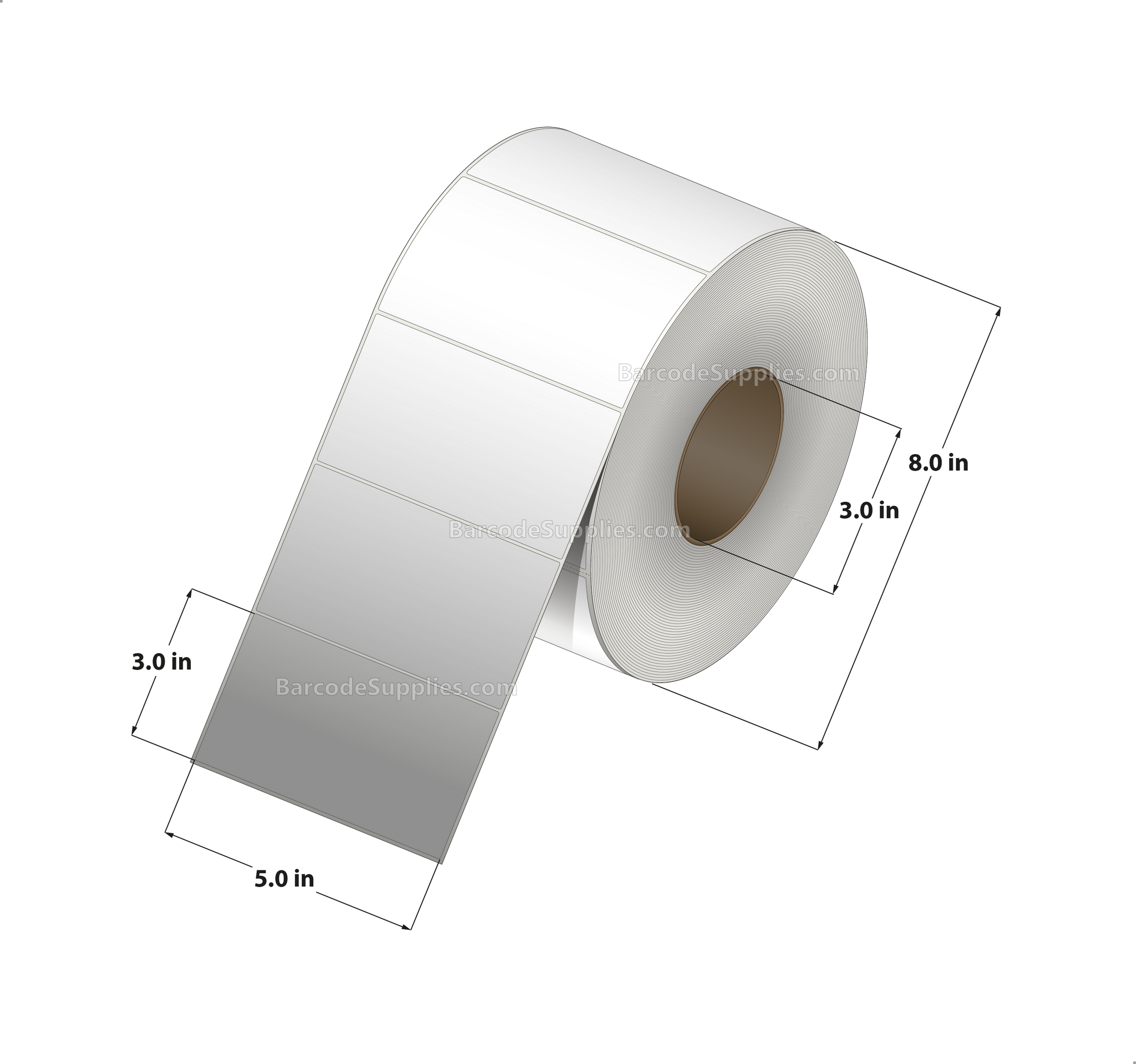 5 x 3 Thermal Transfer White Labels With Permanent Acrylic Adhesive - Not Perforated - 1900 Labels Per Roll - Carton Of 4 Rolls - 7600 Labels Total - MPN: TH53-1