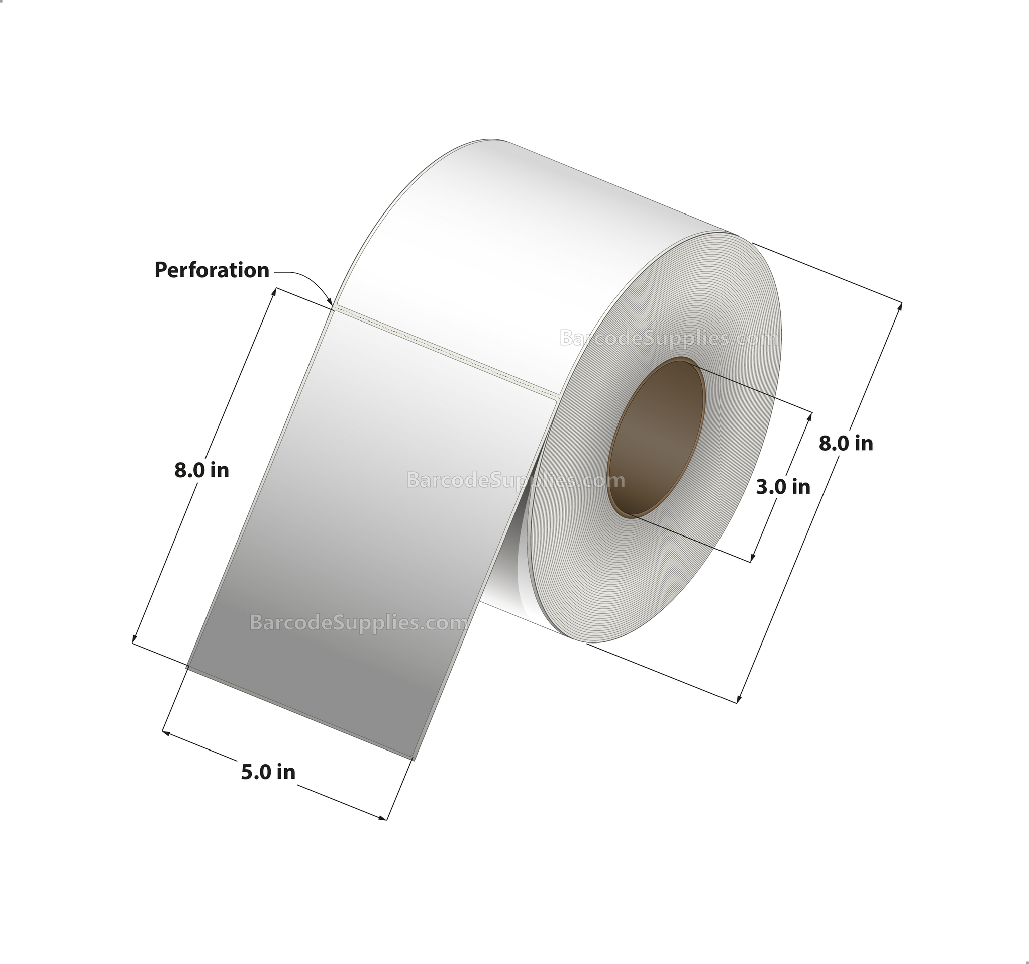 5 x 8 Thermal Transfer White Labels With Permanent Adhesive - Perforated - 750 Labels Per Roll - Carton Of 4 Rolls - 3000 Labels Total - MPN: RT-5-8-750-3