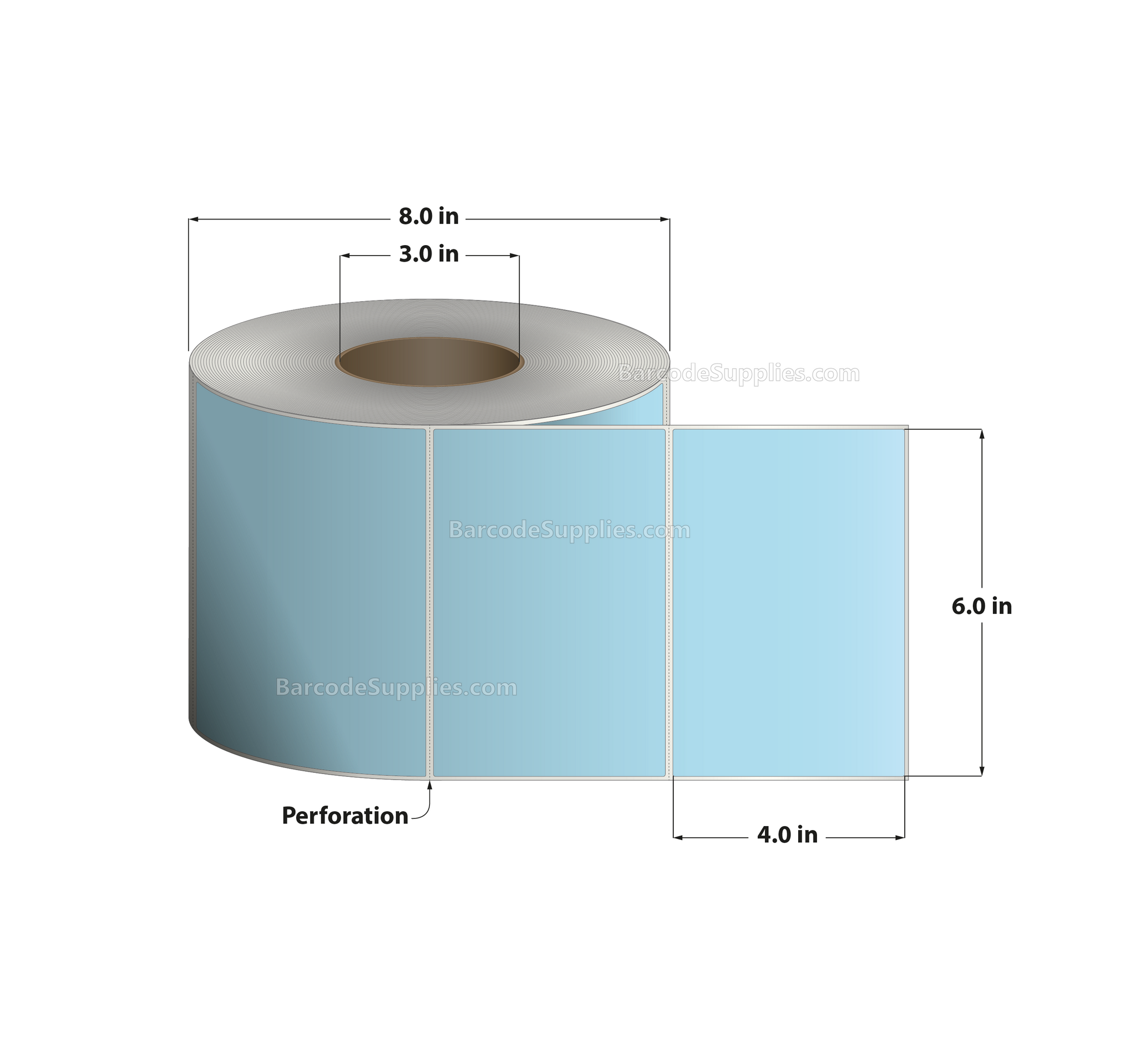 6 x 4 Thermal Transfer 290 Blue Labels With Permanent Adhesive - Perforated - 1500 Labels Per Roll - Carton Of 4 Rolls - 6000 Labels Total - MPN: RFC-6-4-1500-BL
