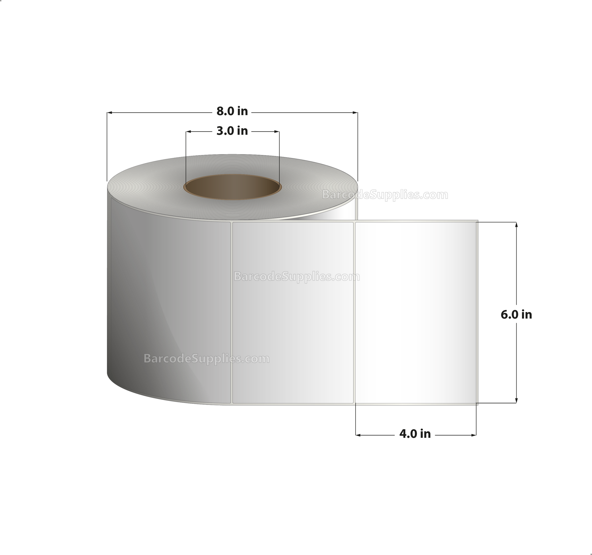 6 x 4 Thermal Transfer White Labels With Permanent Acrylic Adhesive - Not Perforated - 1500 Labels Per Roll - Carton Of 4 Rolls - 6000 Labels Total - MPN: TH64-1