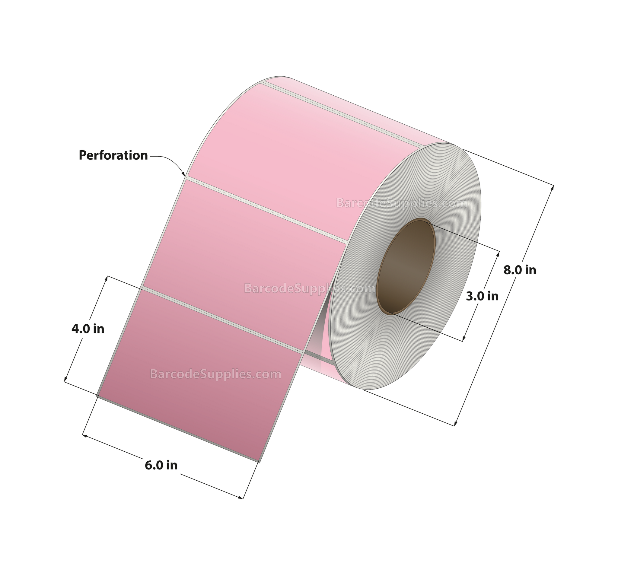 6 x 4 Thermal Transfer 176 Pink Labels With Permanent Adhesive - Perforated - 1500 Labels Per Roll - Carton Of 4 Rolls - 6000 Labels Total - MPN: RFC-6-4-1500-PK