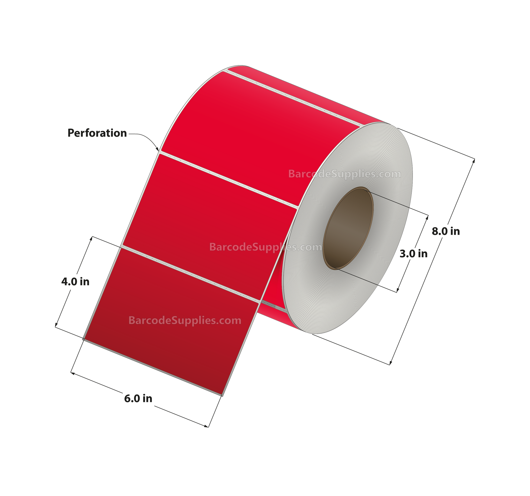 6 x 4 Thermal Transfer 032 Red Labels With Permanent Adhesive - Perforated - 1500 Labels Per Roll - Carton Of 4 Rolls - 6000 Labels Total - MPN: RFC-6-4-1500-RD