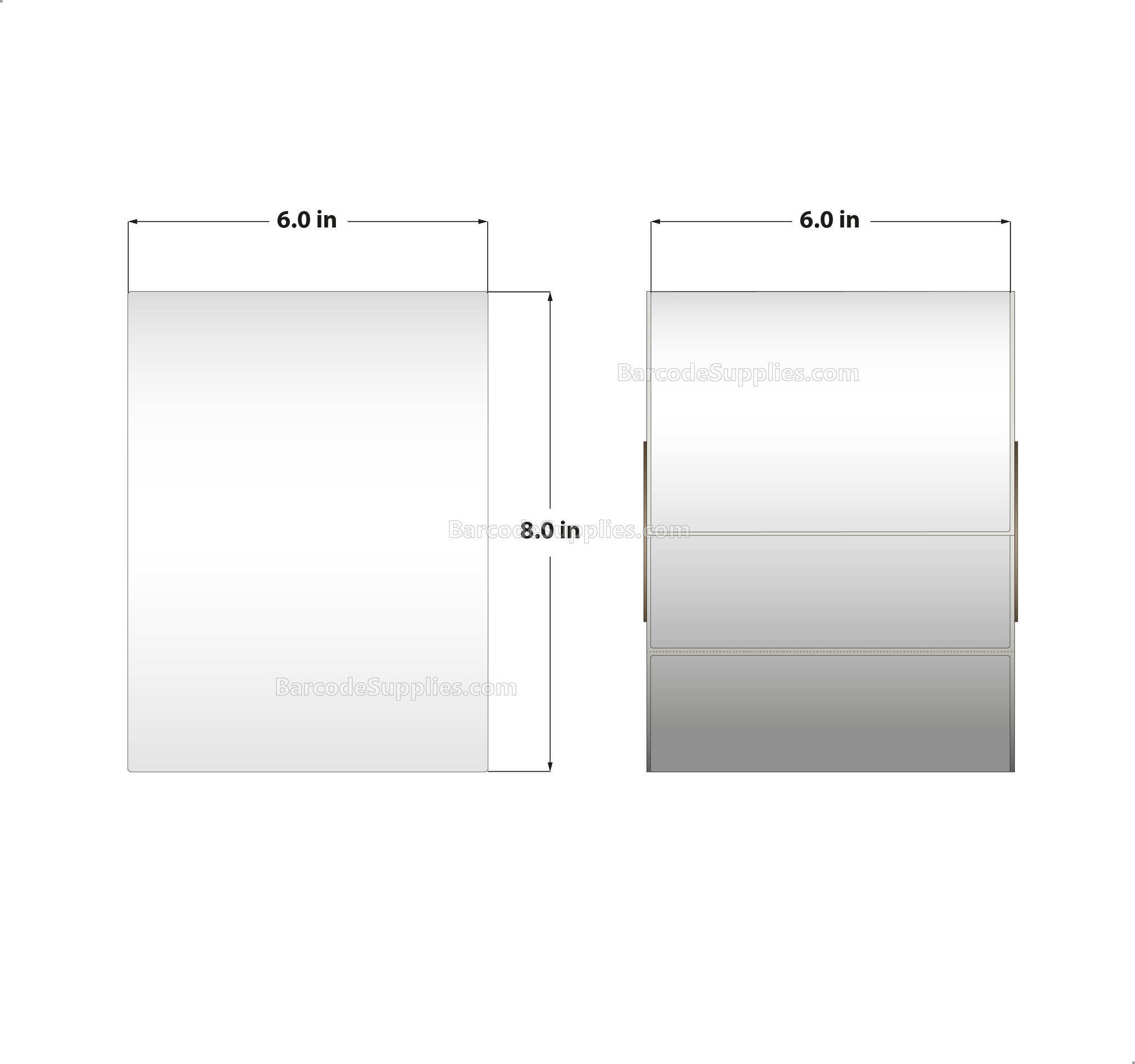 6 x 8 Thermal Transfer White Labels With Permanent Adhesive - Perforated - 750 Labels Per Roll - Carton Of 4 Rolls - 3000 Labels Total - MPN: RT-6-8-750-3