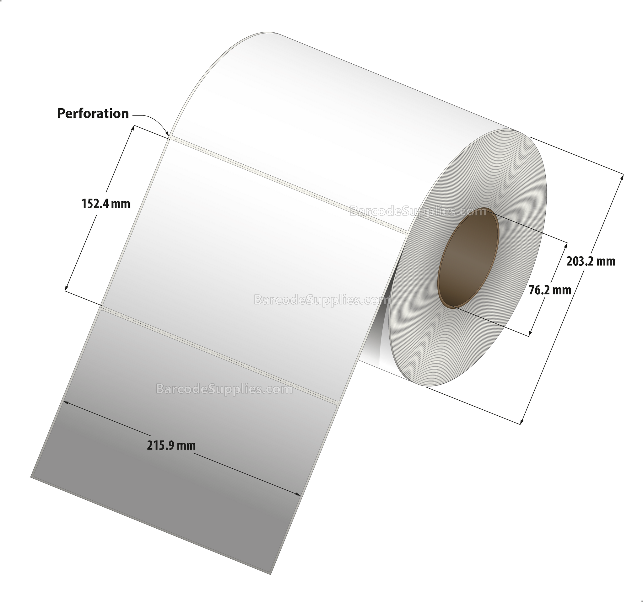 8.5 x 6 Thermal Transfer White Labels With Permanent Adhesive - Perforated - 1000 Labels Per Roll - Carton Of 4 Rolls - 4000 Labels Total - MPN: RT-85-6-1000-3